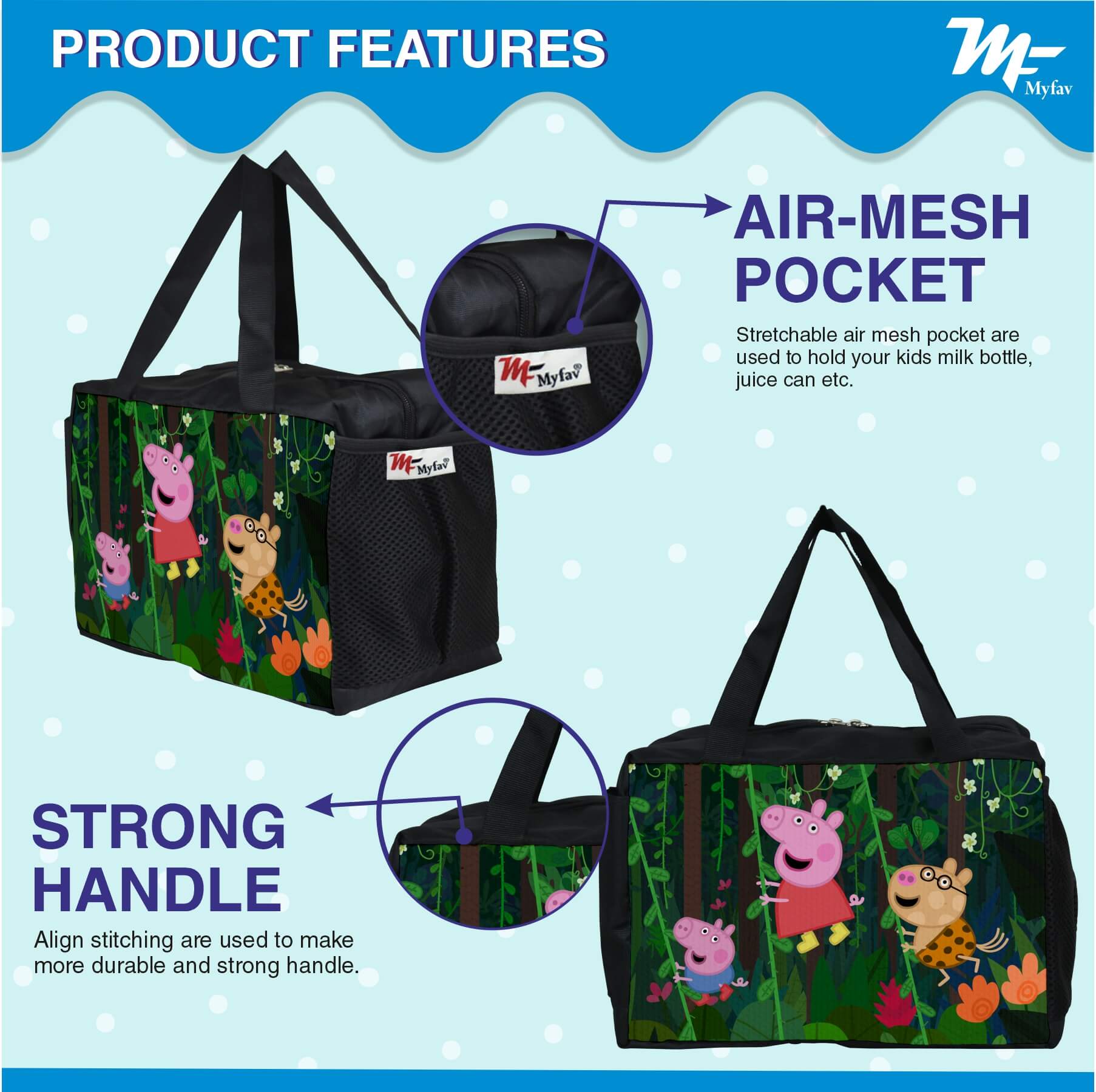 My Fav Pig Cartoon Printed Diaper Bag