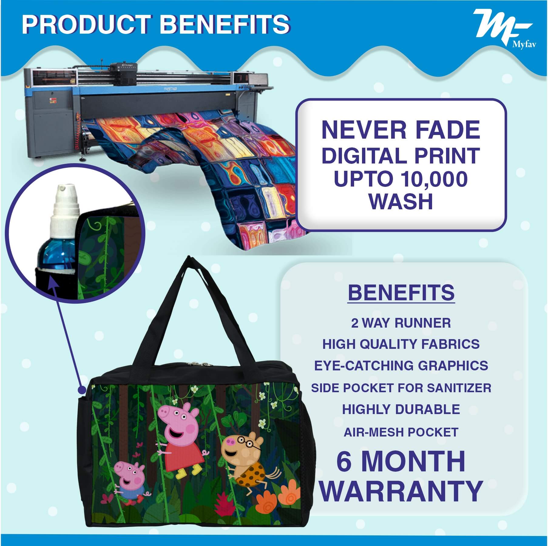 My Fav Pig Cartoon Printed Diaper Bag