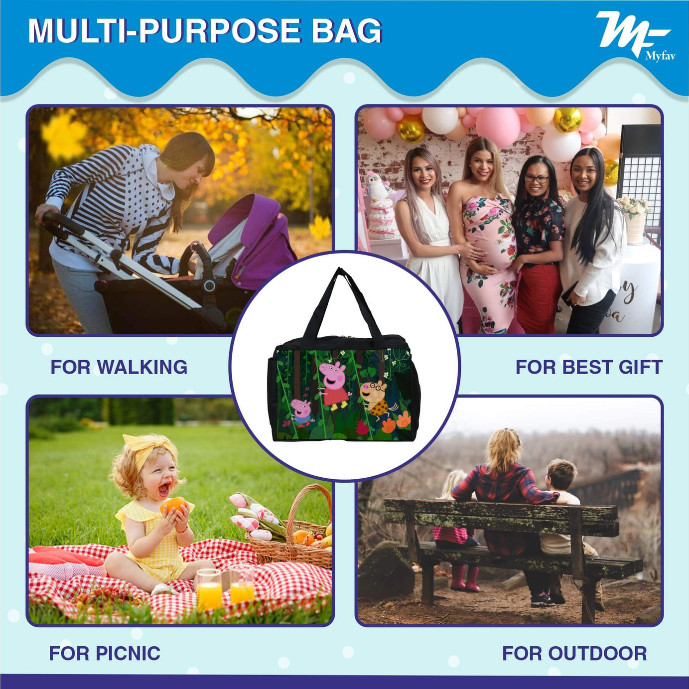 My Fav Pig Cartoon Printed Diaper Bag