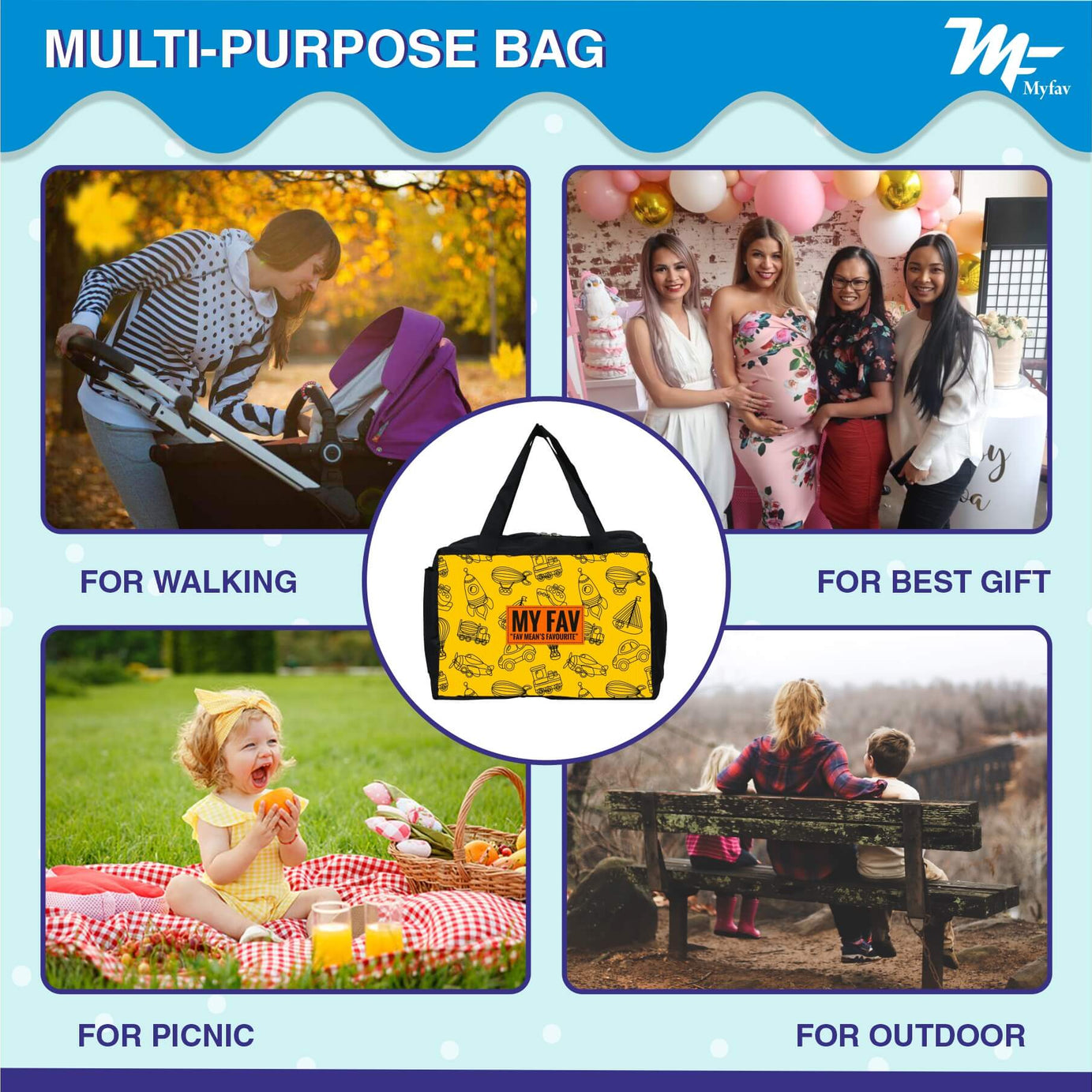 My Fav vehicle Printed Diaper Bag