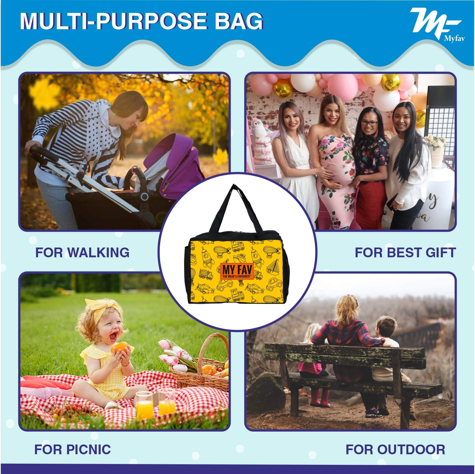 My Fav vehicle Printed Diaper Bag