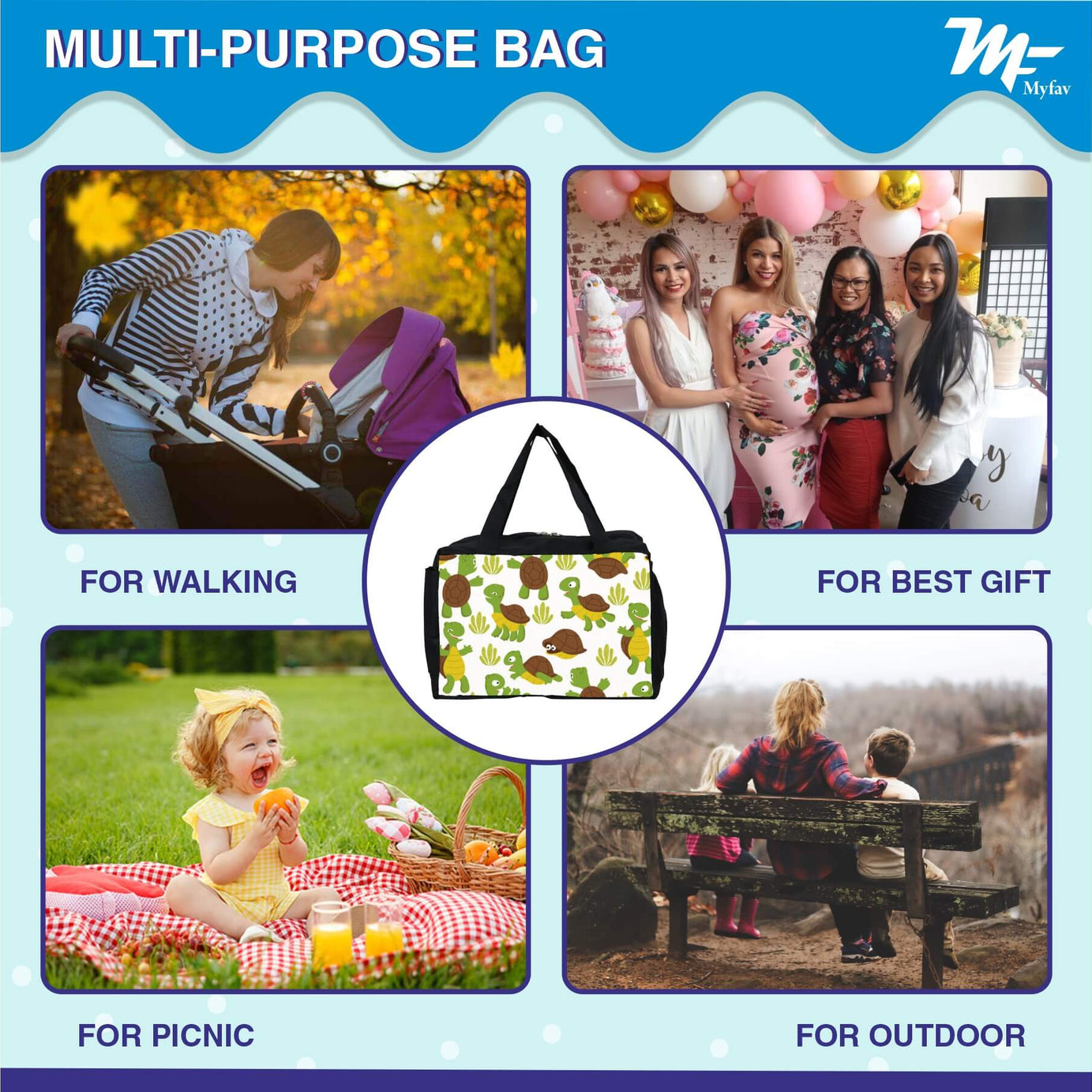 My Fav Turtle Printed Diaper Bag