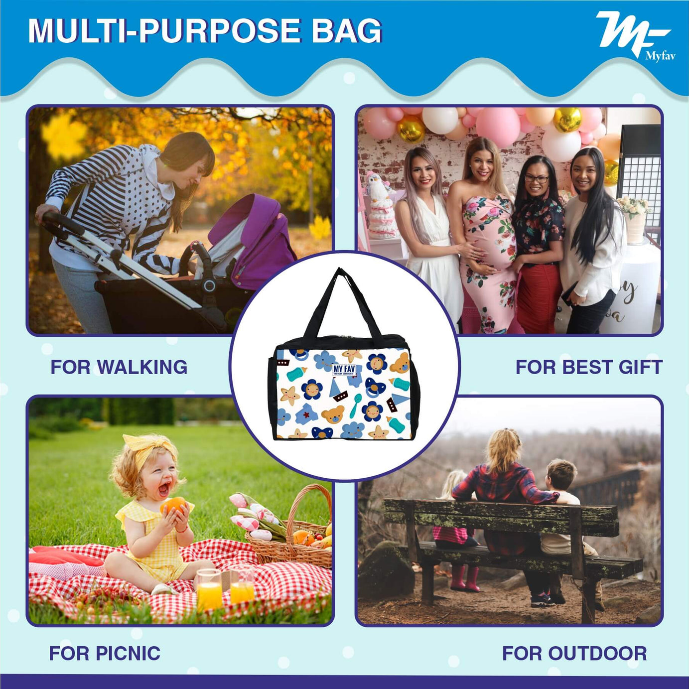 MY FAV Printed Diaper Bag - Easy to carry Diaper Bag