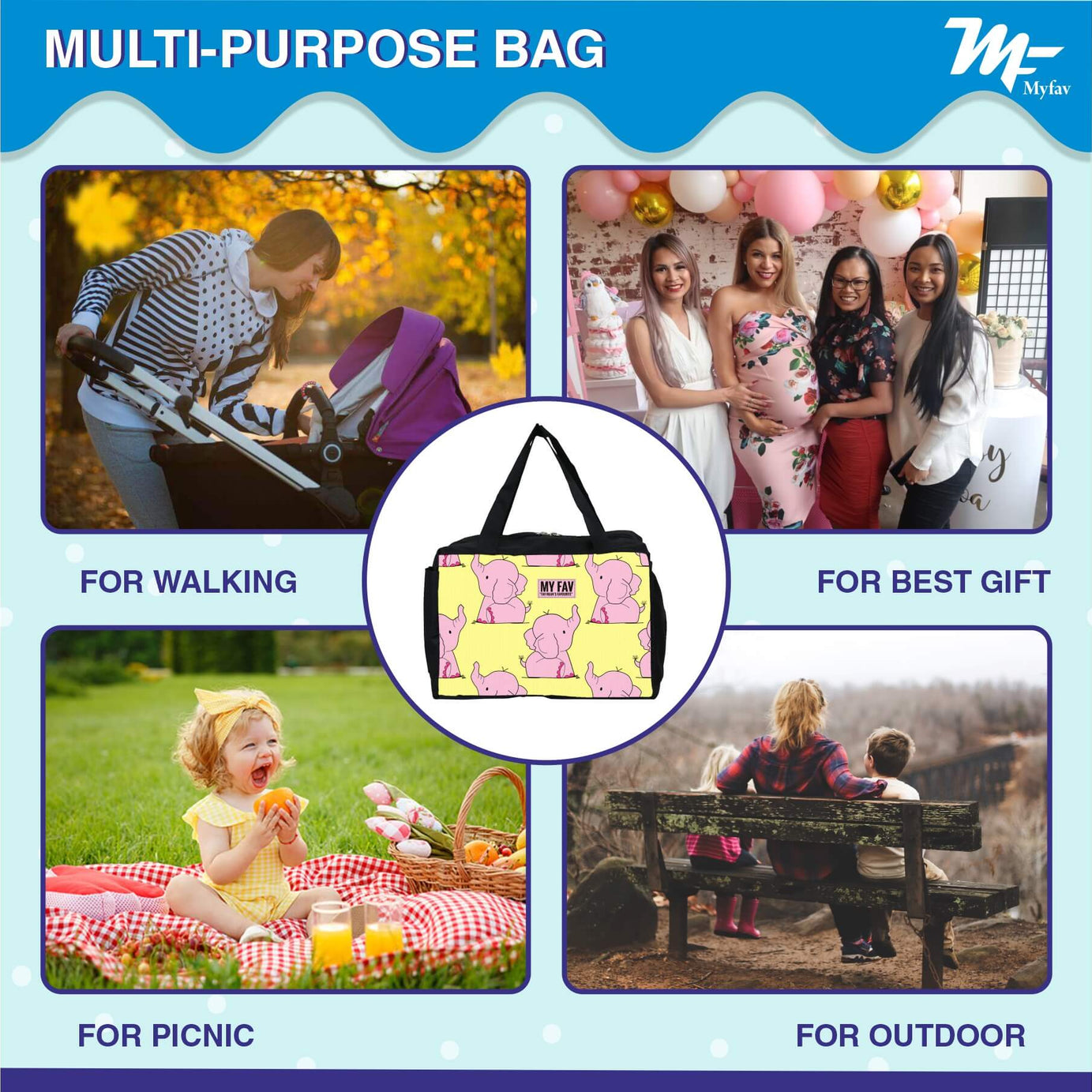 MY FAV Elephant Print Diaper Bag Diaper Bag