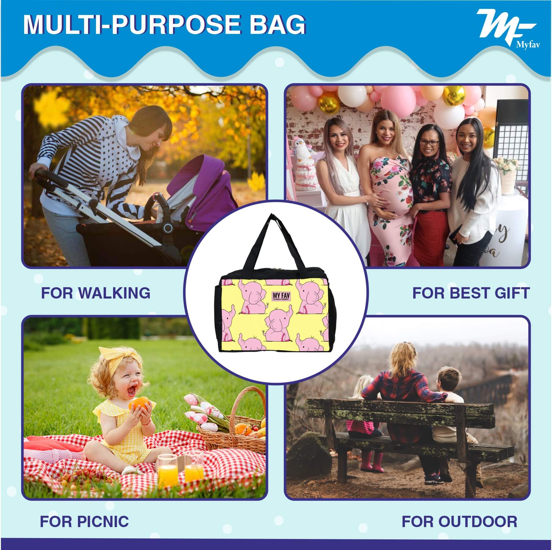 MY FAV Elephant Print Diaper Bag Diaper Bag