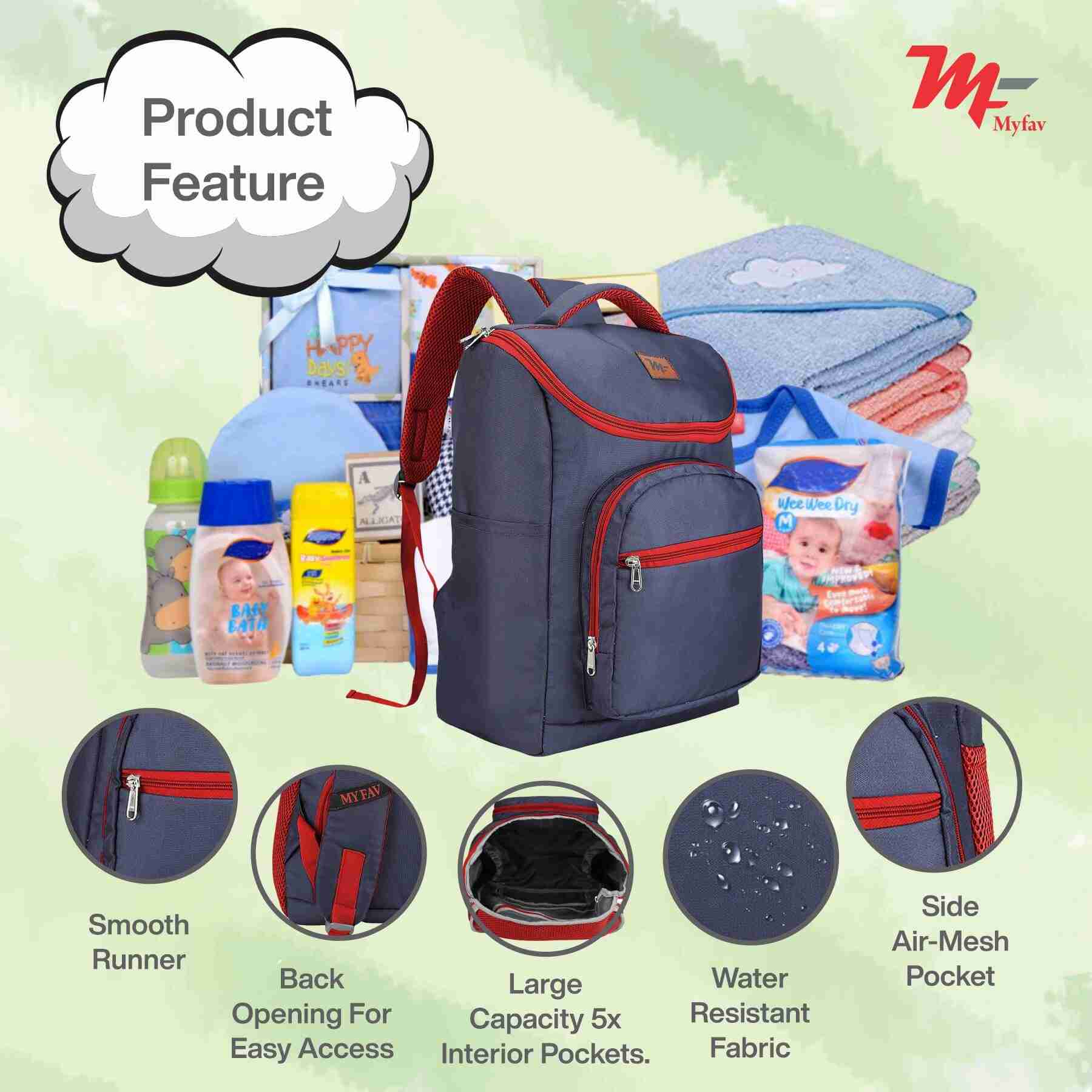 MY FAV Stylish Multipurpose Diaper Bag Waterproof Travel Backpack for Moms with Newborns - Ideal for Baby Essentials, Fashionable and Functional