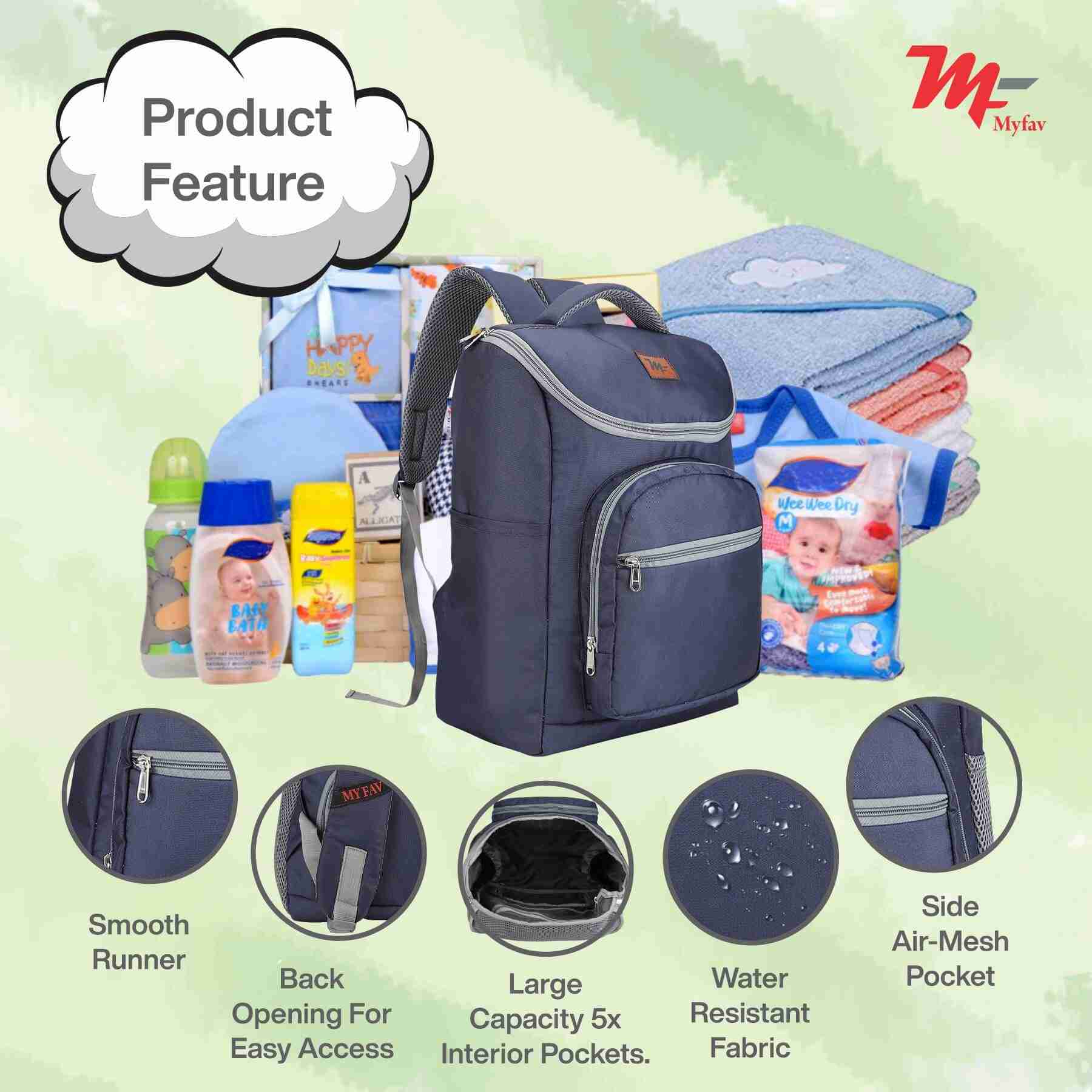 MY FAV Stylish Multipurpose Diaper Bag Waterproof Travel Backpack for Moms with Newborns - Ideal for Baby Essentials, Fashionable and Functional