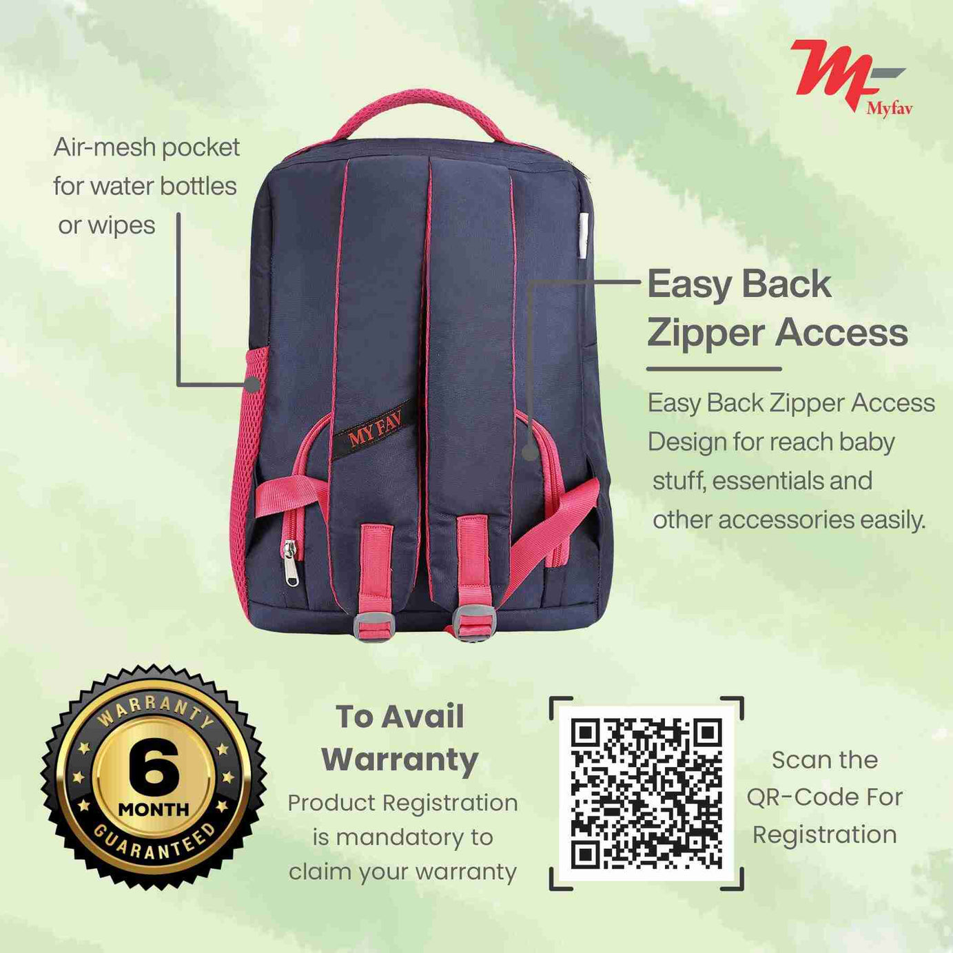 MY FAV Stylish Multipurpose Diaper Bag Waterproof Travel Backpack for Moms with Newborns - Ideal for Baby Essentials, Fashionable and Functional
