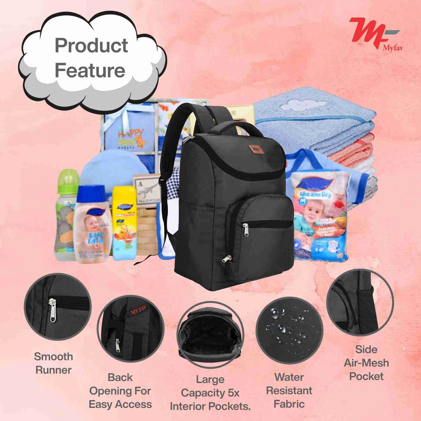 MY FAV Stylish Multipurpose Diaper Bag Waterproof Travel Backpack for Moms with Newborns - Ideal for Baby Essentials, Fashionable and Functional