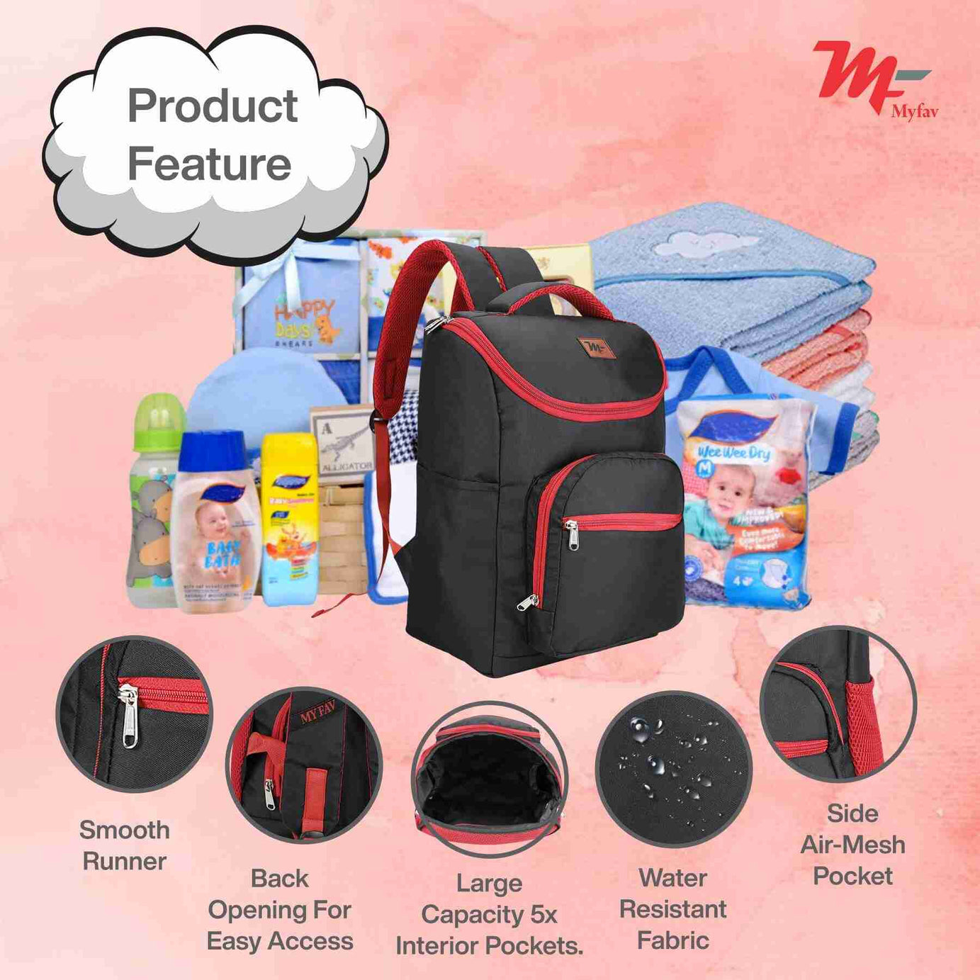 MY FAV Stylish Multipurpose Diaper Bag Waterproof Travel Backpack for Moms with Newborns - Ideal for Baby Essentials, Fashionable and Functional
