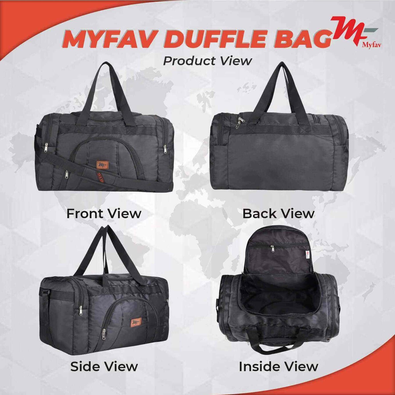 MY FAV Travel Polyester Duffle Bag for Men and Women, Sports, Gym, Outdoor Weekend Bag with Accessories Compartments Waterproof Duffle Bag - 44 litres Capacity