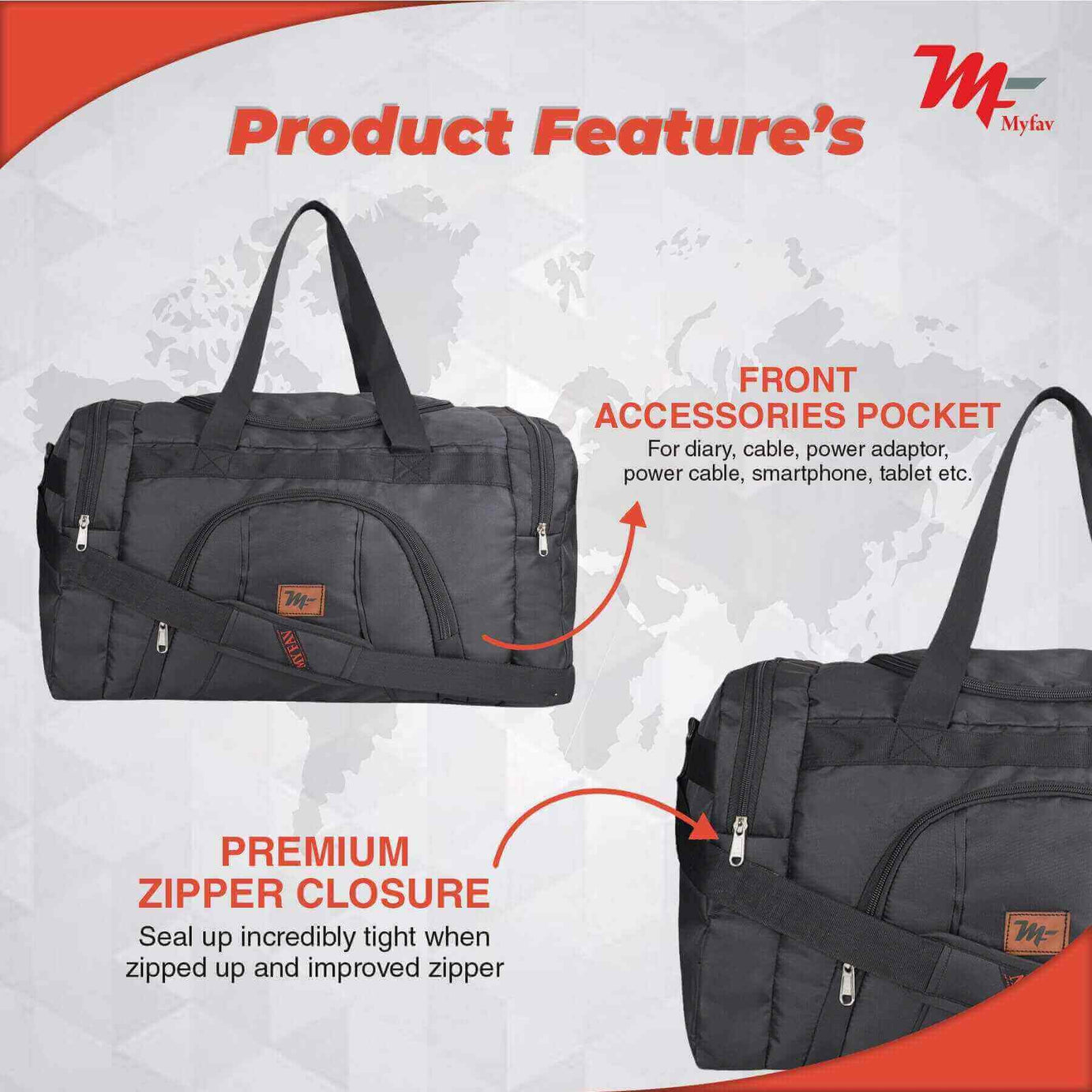 MY FAV Travel Polyester Duffle Bag for Men and Women, Sports, Gym, Outdoor Weekend Bag with Accessories Compartments Waterproof Duffle Bag - 44 litres Capacity