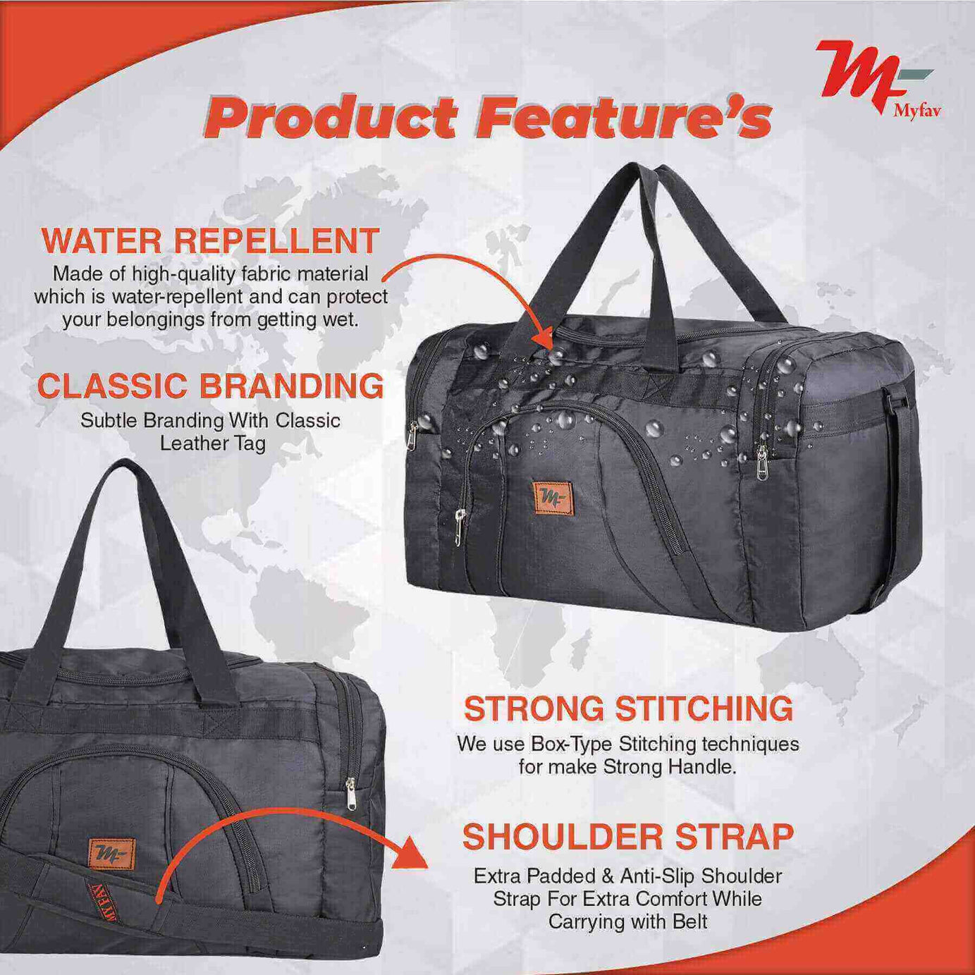 MY FAV Travel Polyester Duffle Bag for Men and Women, Sports, Gym, Outdoor Weekend Bag with Accessories Compartments Waterproof Duffle Bag - 44 litres Capacity