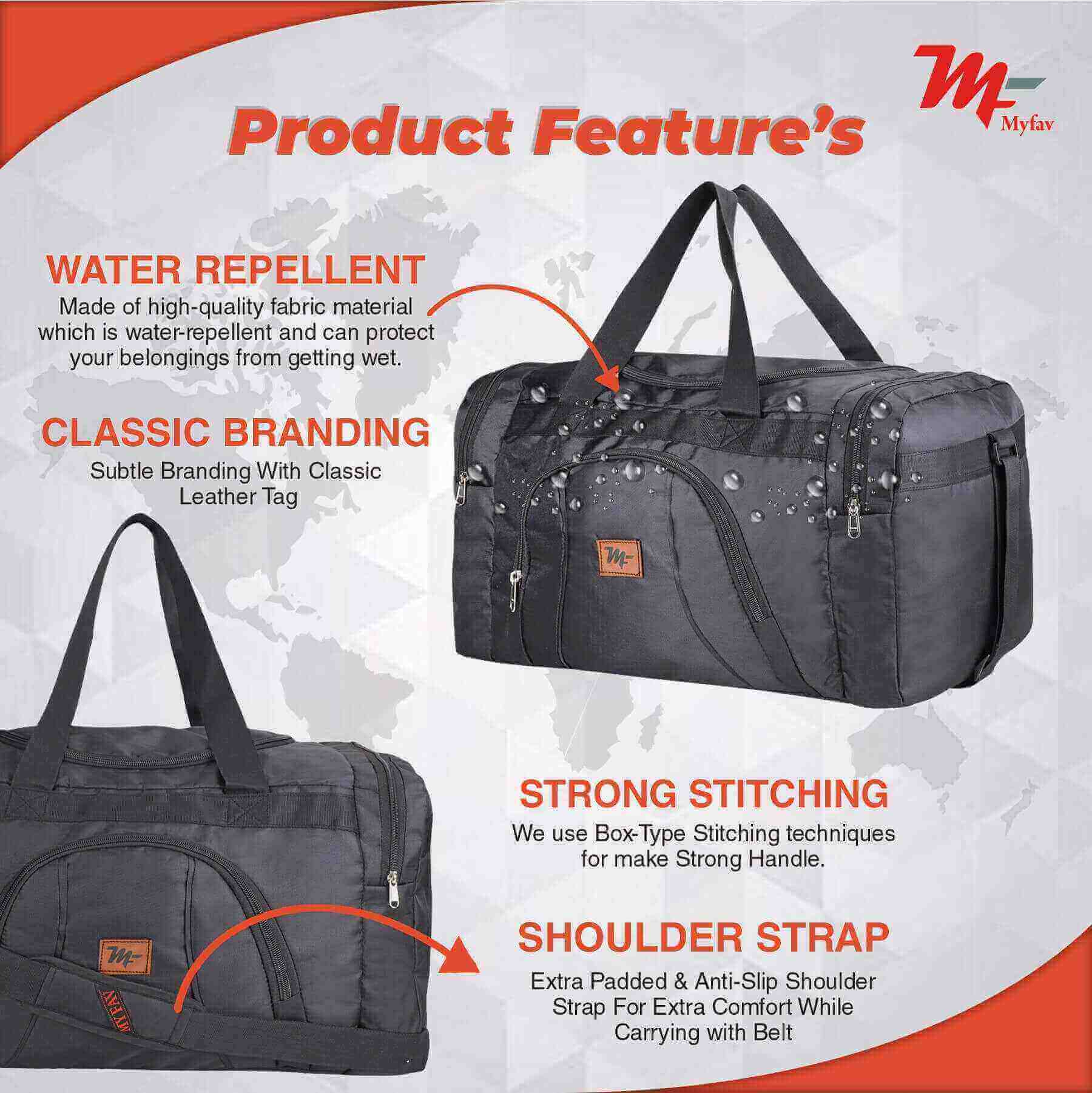 MY FAV Travel Polyester Duffle Bag for Men and Women, Sports, Gym, Outdoor Weekend Bag with Accessories Compartments Waterproof Duffle Bag - 44 litres Capacity