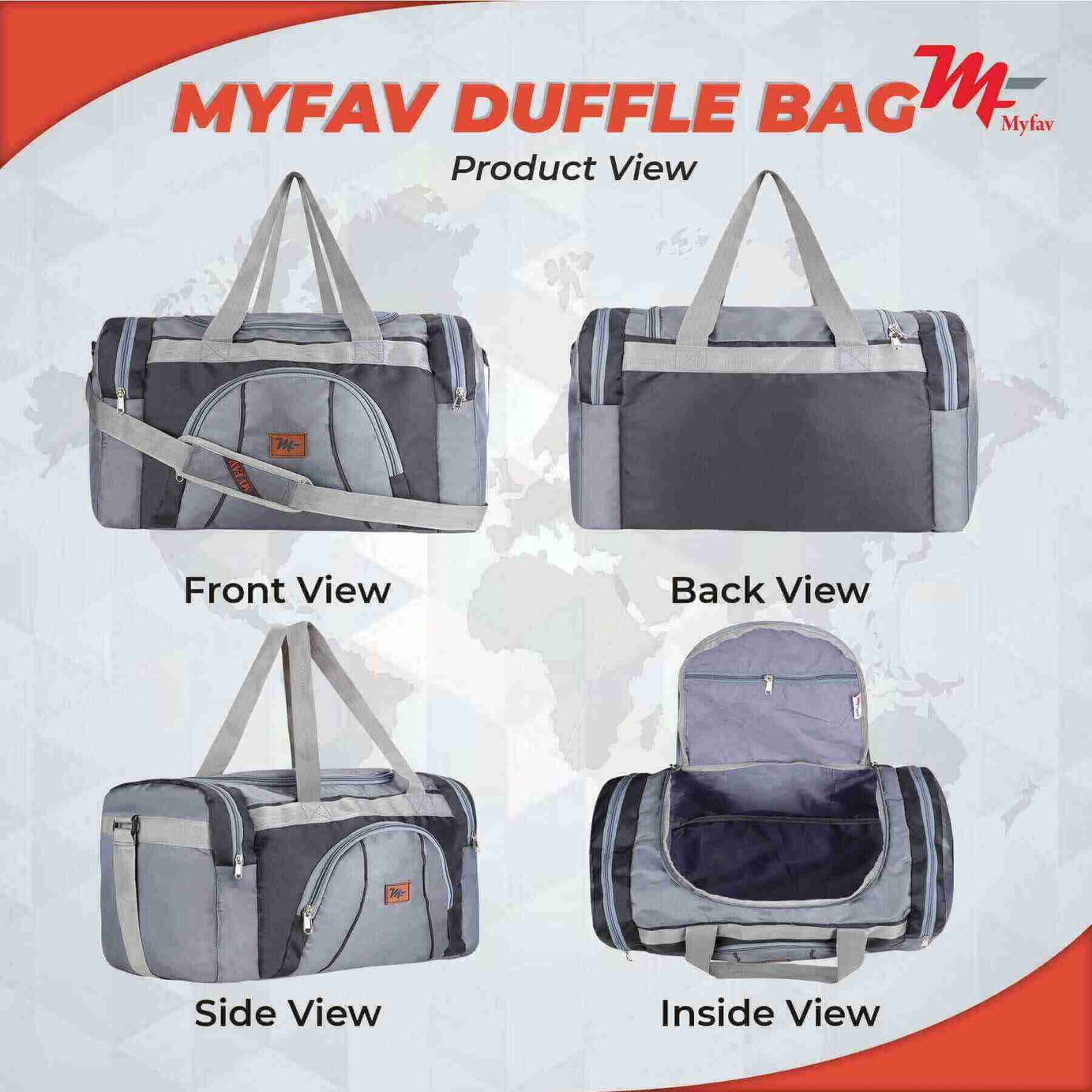 MY FAV Travel Polyester Duffle Bag for Men and Women, Sports, Gym, Outdoor Weekend Bag with Accessories Compartments Waterproof Duffle Bag - 44 litres Capacity