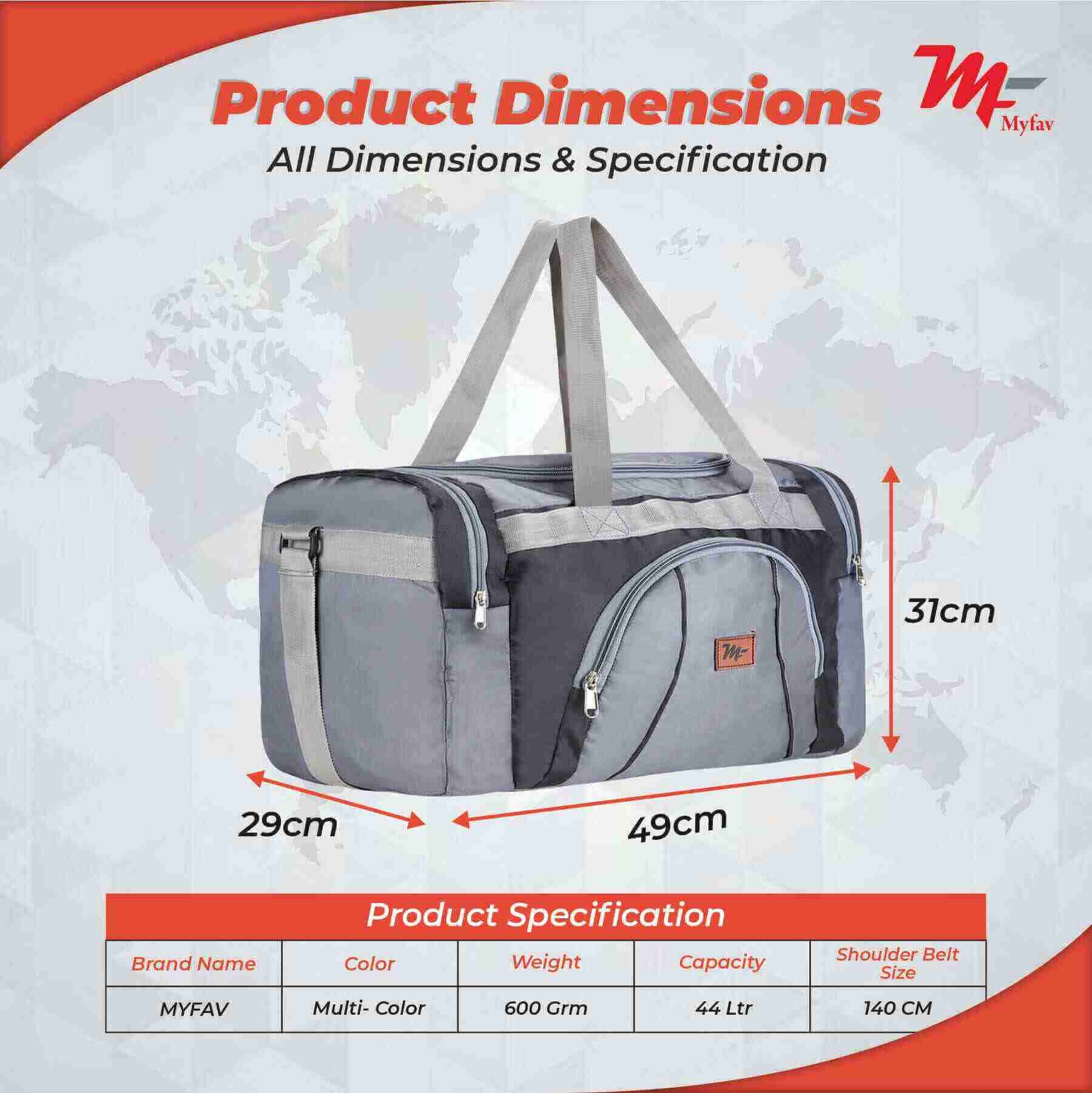 MY FAV Travel Polyester Duffle Bag for Men and Women, Sports, Gym, Outdoor Weekend Bag with Accessories Compartments Waterproof Duffle Bag - 44 litres Capacity