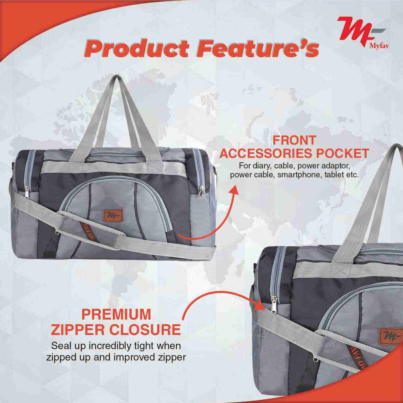 MY FAV Travel Polyester Duffle Bag for Men and Women, Sports, Gym, Outdoor Weekend Bag with Accessories Compartments Waterproof Duffle Bag - 44 litres Capacity
