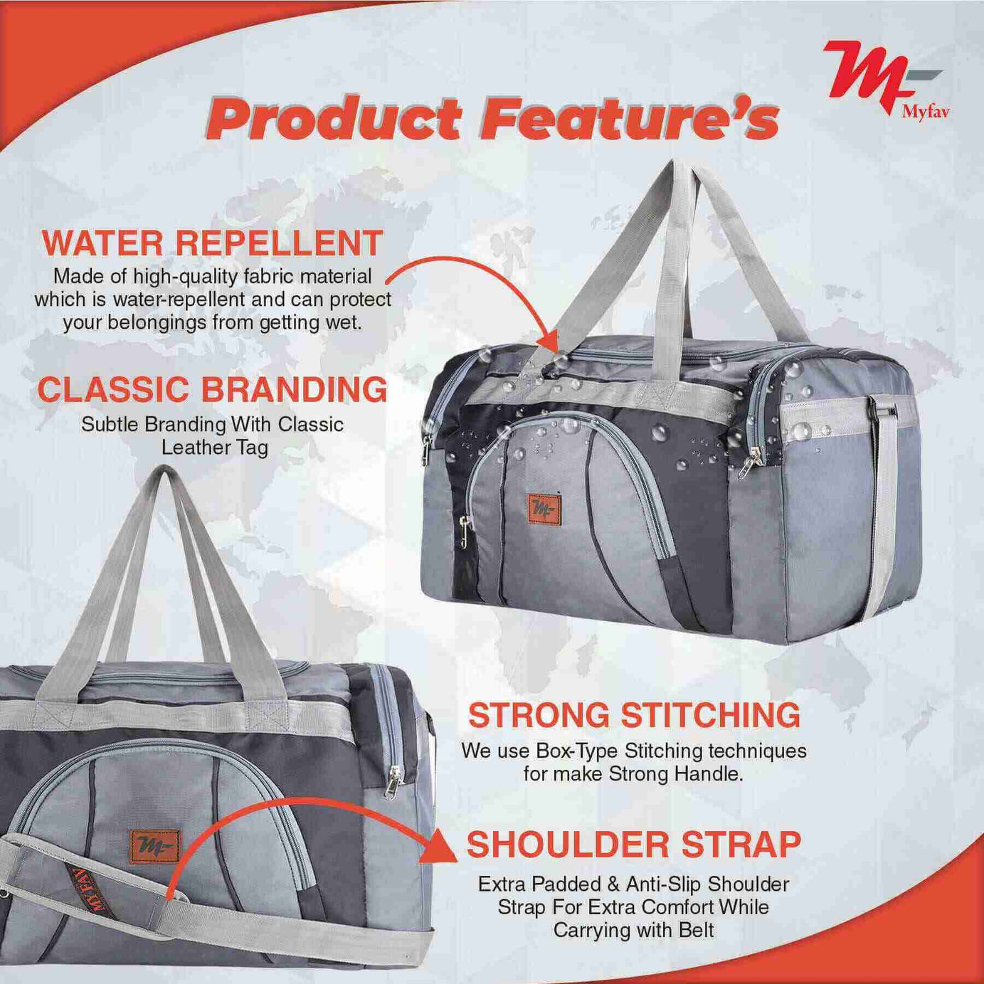 MY FAV Travel Polyester Duffle Bag for Men and Women, Sports, Gym, Outdoor Weekend Bag with Accessories Compartments Waterproof Duffle Bag - 44 litres Capacity