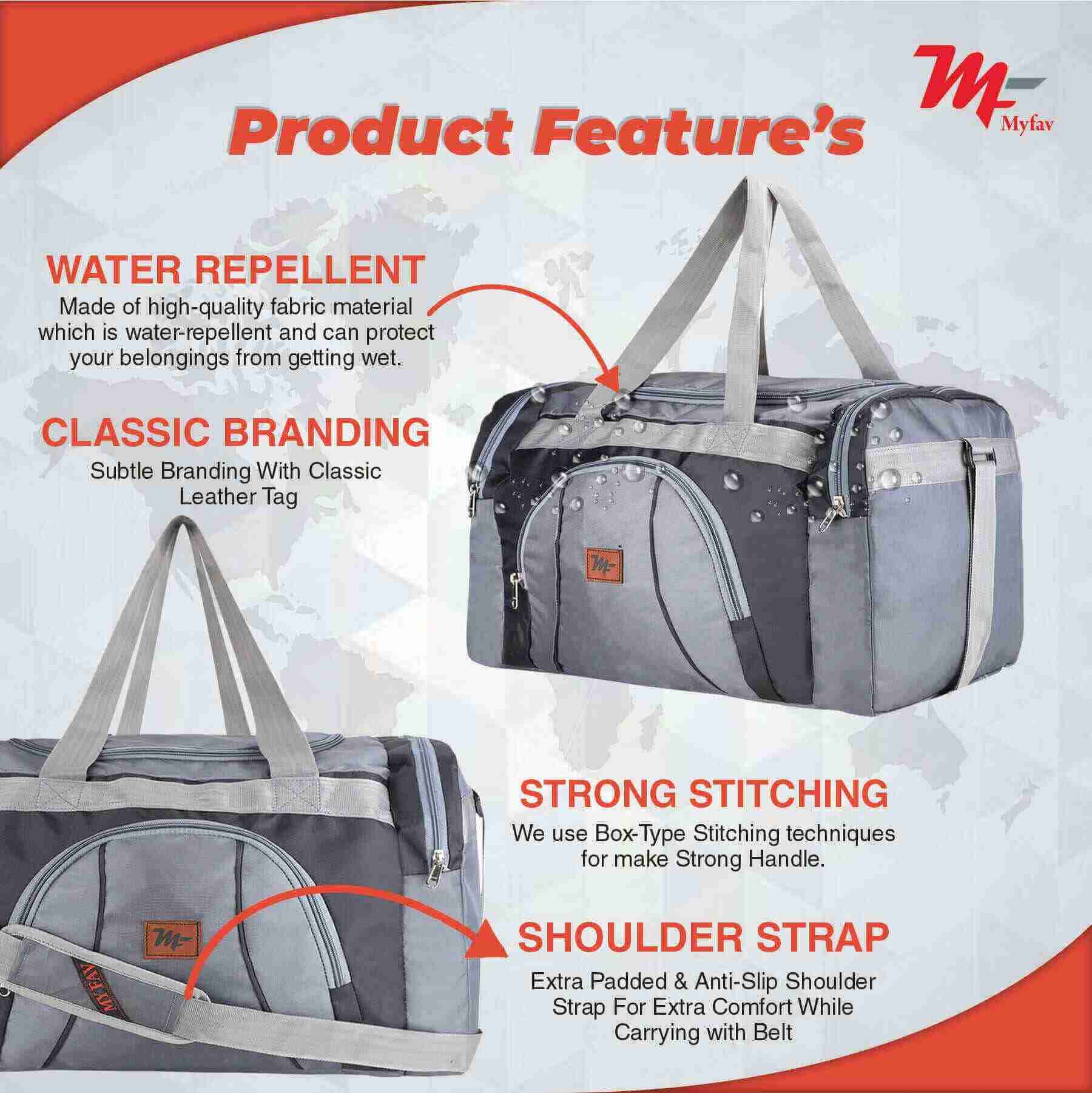 MY FAV Travel Polyester Duffle Bag for Men and Women, Sports, Gym, Outdoor Weekend Bag with Accessories Compartments Waterproof Duffle Bag - 44 litres Capacity