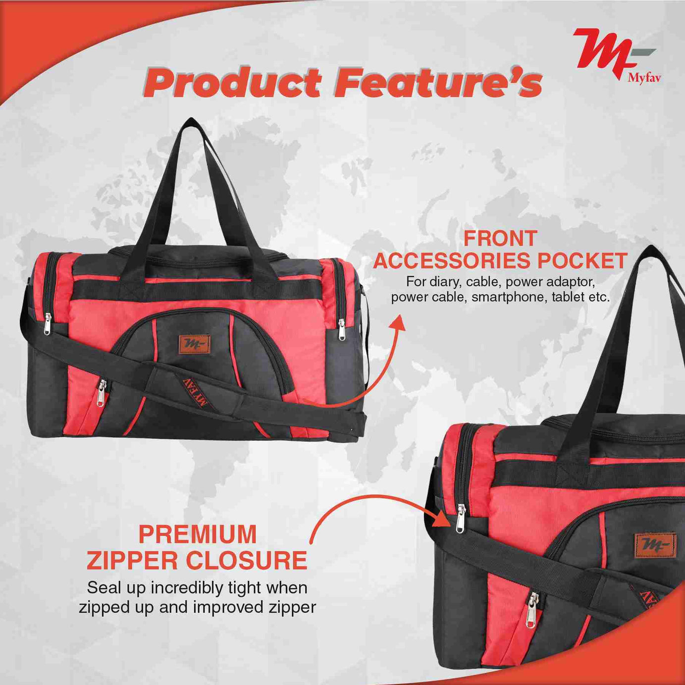 MY FAV Travel Polyester Duffle Bag for Men and Women, Sports, Gym, Outdoor Weekend Bag with Accessories Compartments Waterproof Duffle Bag - 44 litres Capacity