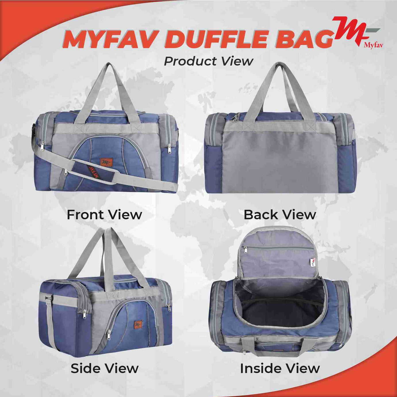 MY FAV Travel Polyester Duffle Bag for Men and Women, Sports, Gym, Outdoor Weekend Bag with Accessories Compartments Waterproof Duffle Bag - 44 litres Capacity