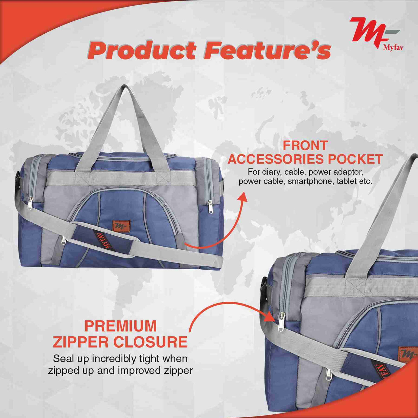 MY FAV Travel Polyester Duffle Bag for Men and Women, Sports, Gym, Outdoor Weekend Bag with Accessories Compartments Waterproof Duffle Bag - 44 litres Capacity