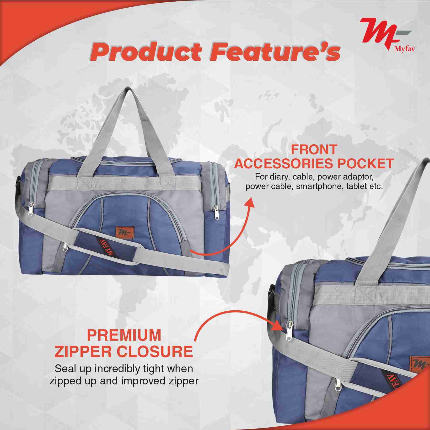 MY FAV Travel Polyester Duffle Bag for Men and Women, Sports, Gym, Outdoor Weekend Bag with Accessories Compartments Waterproof Duffle Bag - 44 litres Capacity