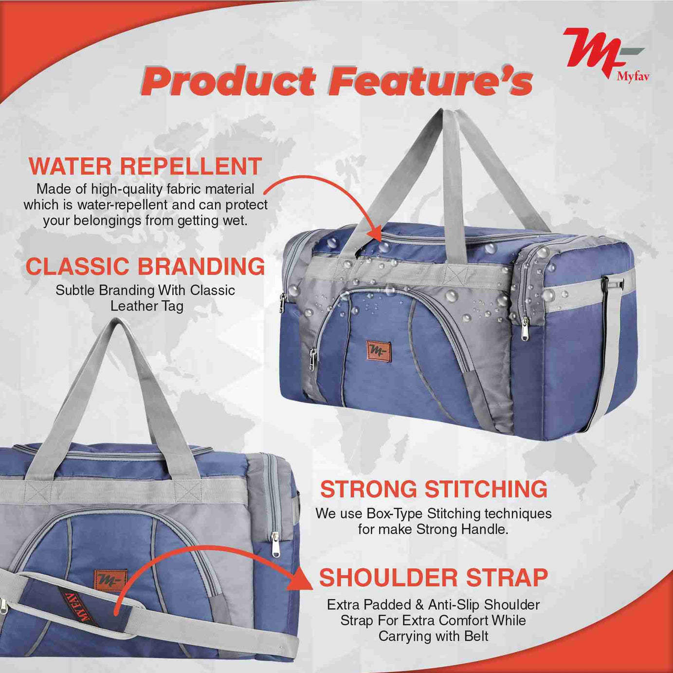 MY FAV Travel Polyester Duffle Bag for Men and Women, Sports, Gym, Outdoor Weekend Bag with Accessories Compartments Waterproof Duffle Bag - 44 litres Capacity