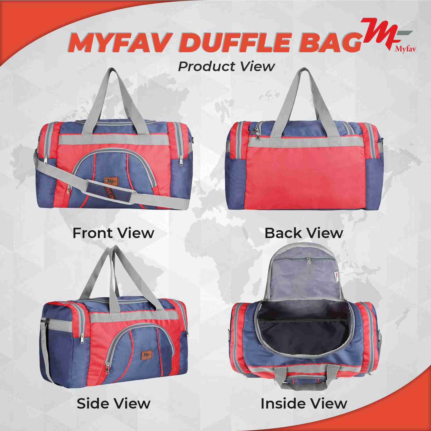 MY FAV Travel Polyester Duffle Bag for Men and Women, Sports, Gym, Outdoor Weekend Bag with Accessories Compartments Waterproof Duffle Bag - 44 litres Capacity
