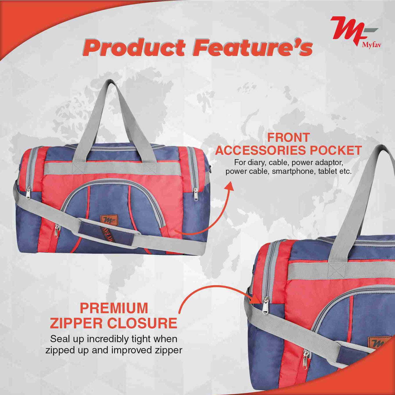 MY FAV Travel Polyester Duffle Bag for Men and Women, Sports, Gym, Outdoor Weekend Bag with Accessories Compartments Waterproof Duffle Bag - 44 litres Capacity