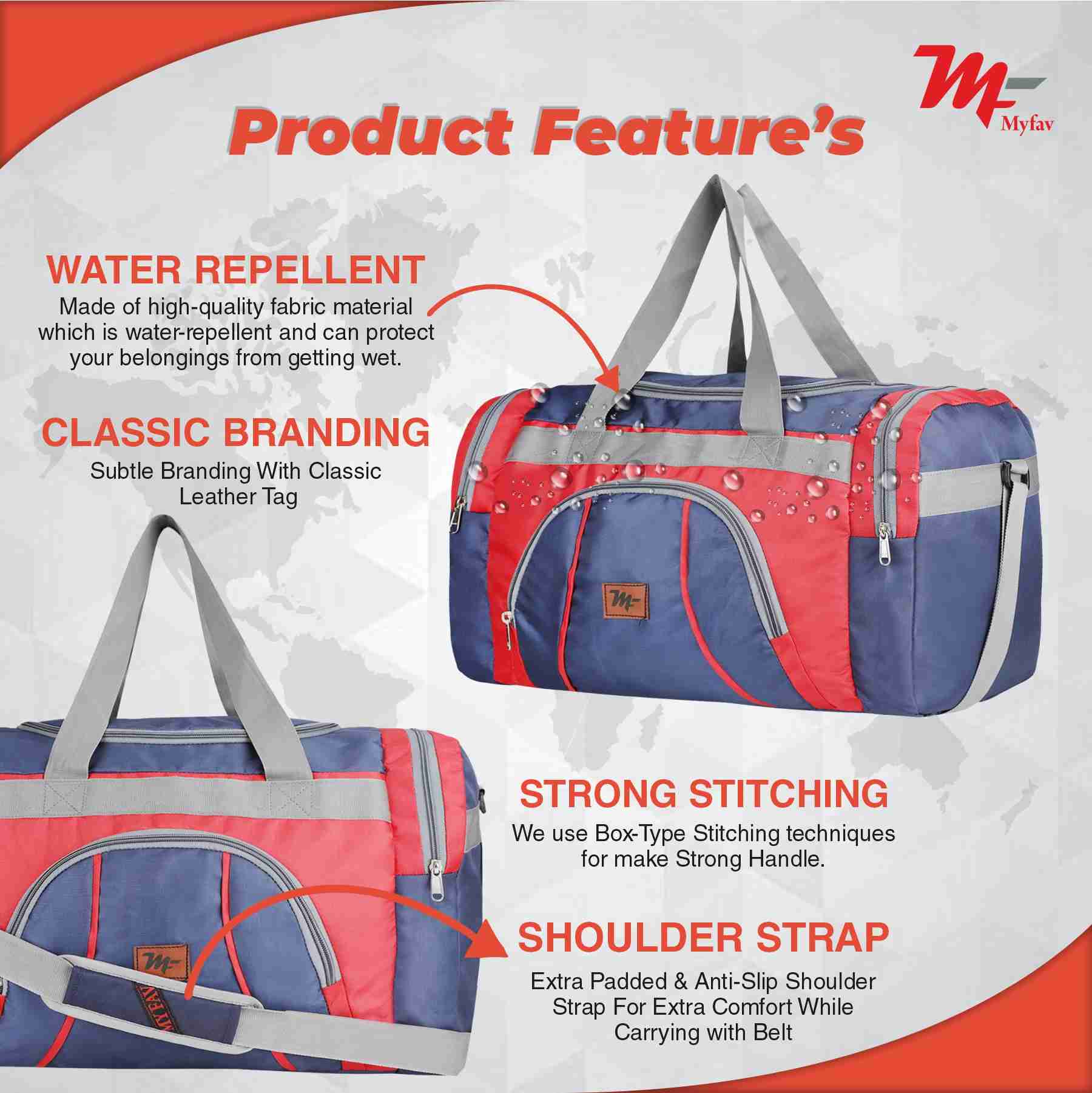 MY FAV Travel Polyester Duffle Bag for Men and Women, Sports, Gym, Outdoor Weekend Bag with Accessories Compartments Waterproof Duffle Bag - 44 litres Capacity