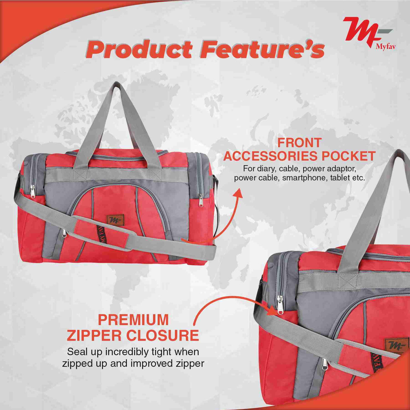 MY FAV Travel Polyester Duffle Bag for Men and Women, Sports, Gym, Outdoor Weekend Bag with Accessories Compartments Waterproof Duffle Bag - 44 litres Capacity