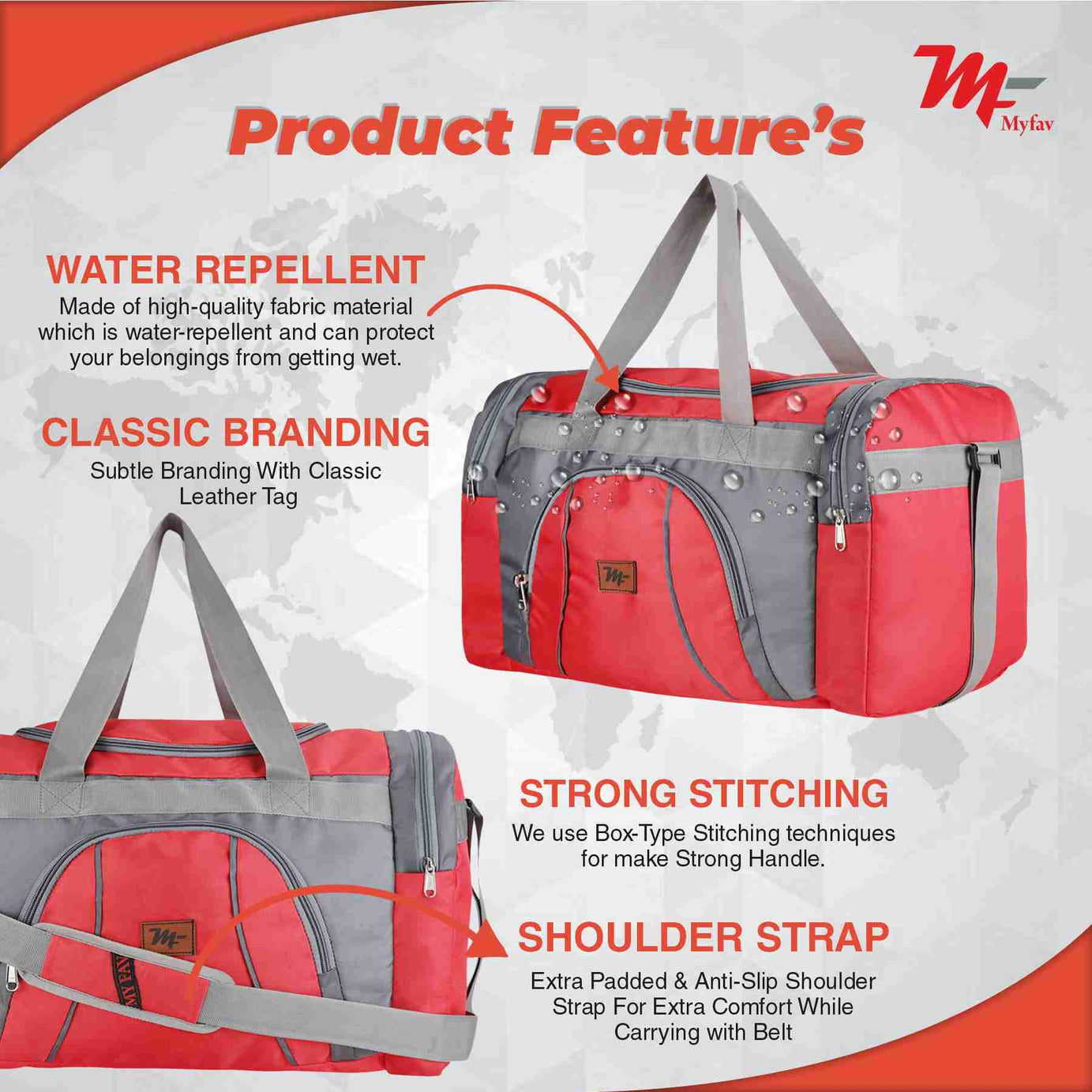 MY FAV Travel Polyester Duffle Bag for Men and Women, Sports, Gym, Outdoor Weekend Bag with Accessories Compartments Waterproof Duffle Bag - 44 litres Capacity