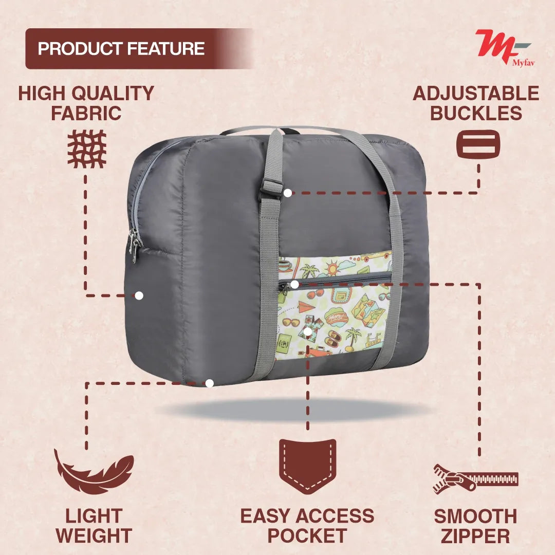 MY FAV Printed Foldable Travel Bag with Adjustable Buckels & Smooth Zipper Lightweight Waterproof Carry on Luggage Duffel Bags for Travelling Sports (6 Month Warranty)