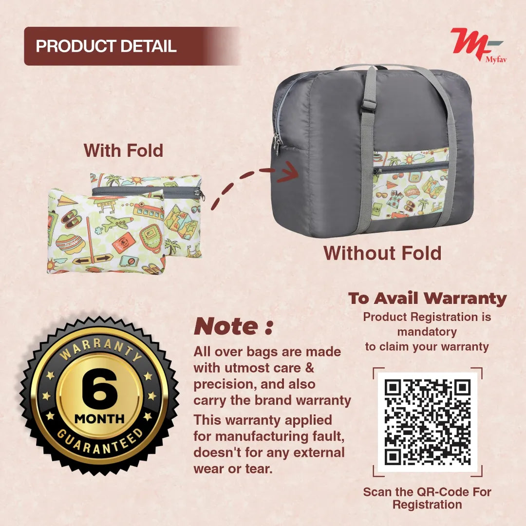 MY FAV Printed Foldable Travel Bag with Adjustable Buckels & Smooth Zipper Lightweight Waterproof Carry on Luggage Duffel Bags for Travelling Sports (6 Month Warranty)