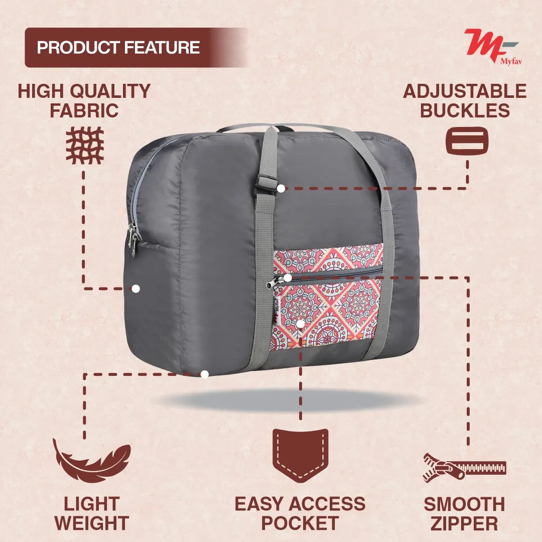 MY FAV Printed Foldable Travel Bag with Adjustable Buckels & Smooth Zipper Lightweight Waterproof Carry on Luggage Duffel Bags for Travelling Sports (6 Month Warranty)