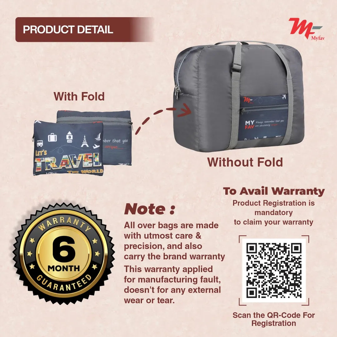 MY FAV Printed Foldable Travel Bag with Adjustable Buckels & Smooth Zipper Lightweight Waterproof Carry on Luggage Duffel Bags for Travelling Sports (6 Month Warranty)