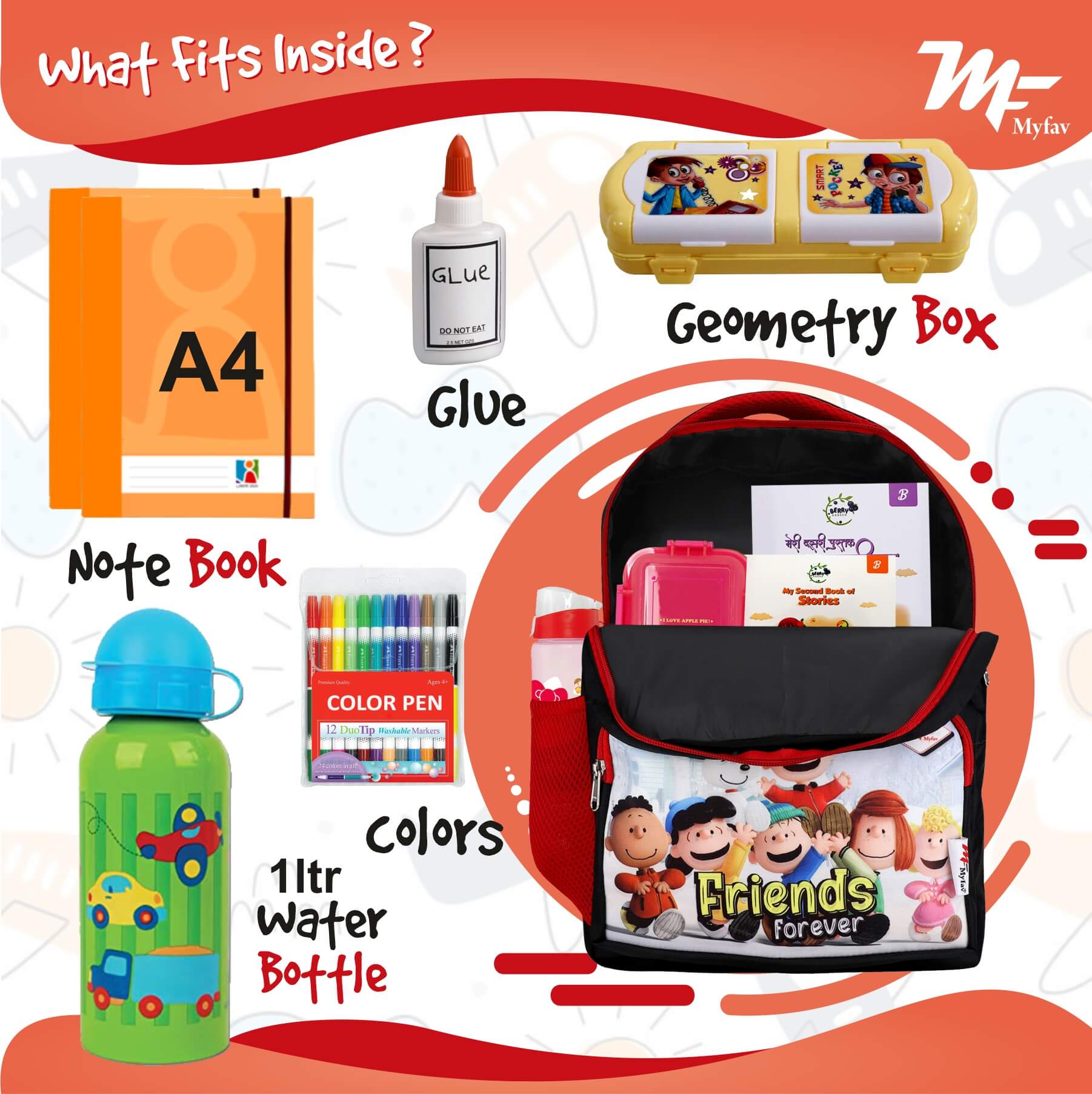 My Fav Friend Forever Kids School Bag For Girls/Boys, School, Casual, Picnic, Nursery-(2 to 10 year Old Kid)