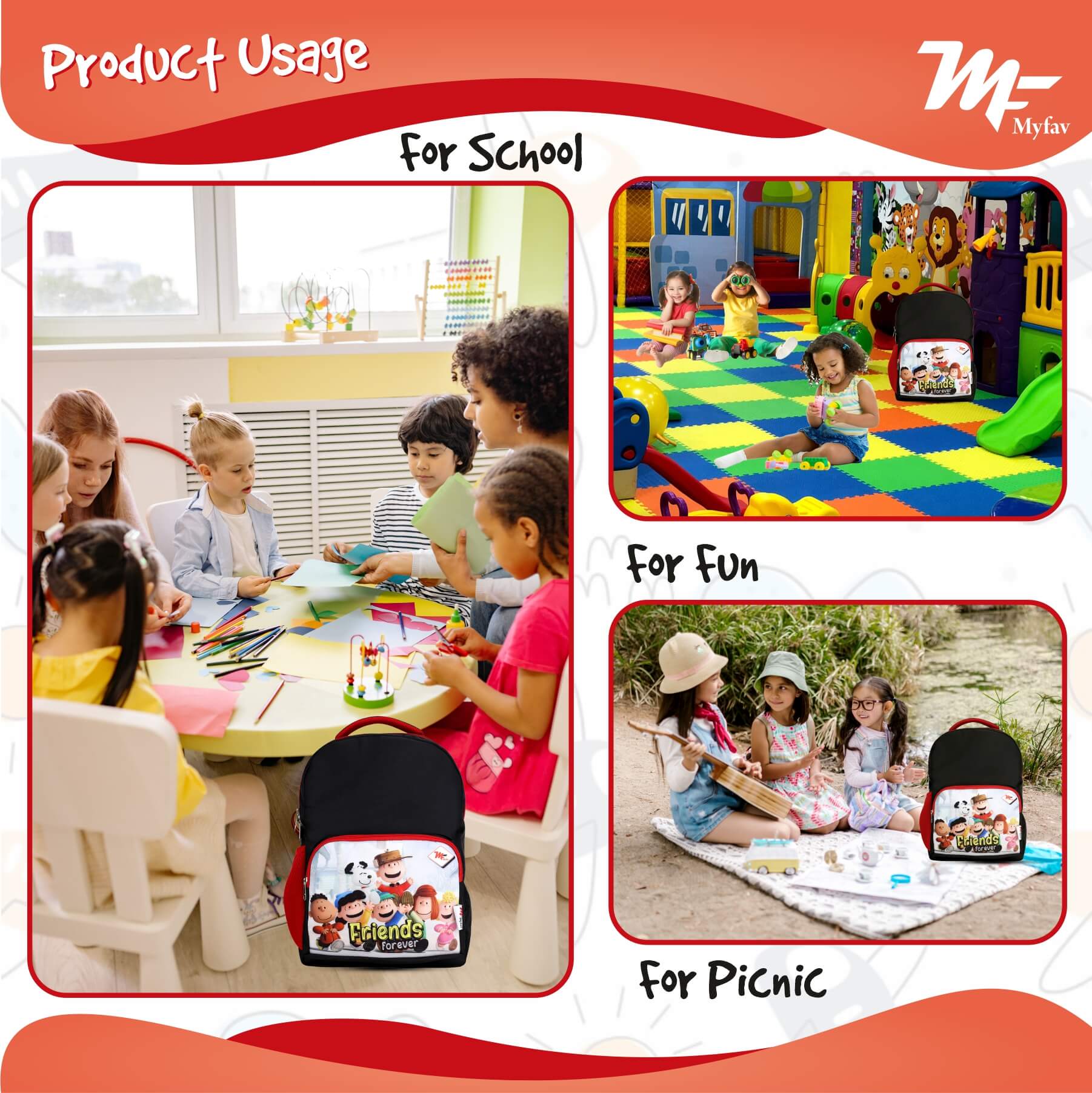 My Fav Friend Forever Kids School Bag For Girls/Boys, School, Casual, Picnic, Nursery-(2 to 10 year Old Kid)