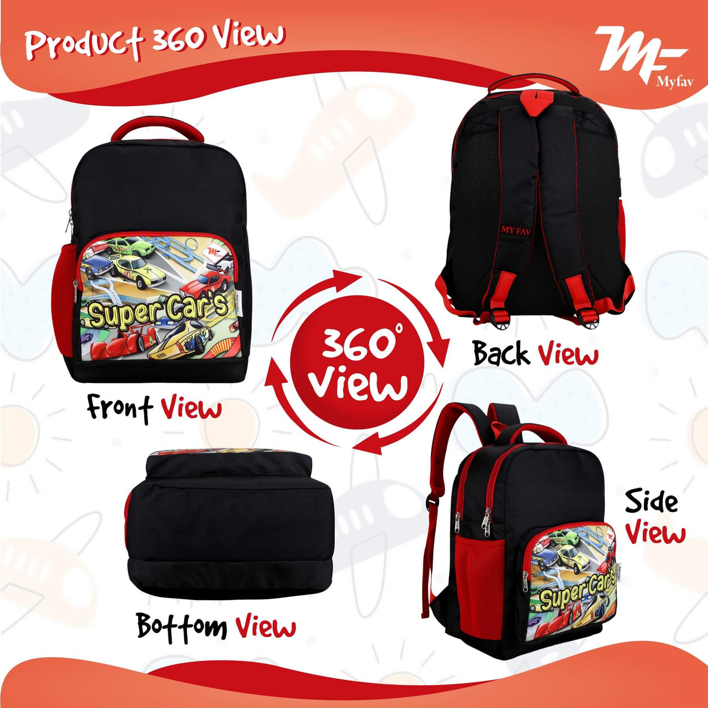 My Fav Super Car Kids School Bag For Girls/Boys, School, Casual, Picnic, Nursery-(2 to 10 year Old Kid)