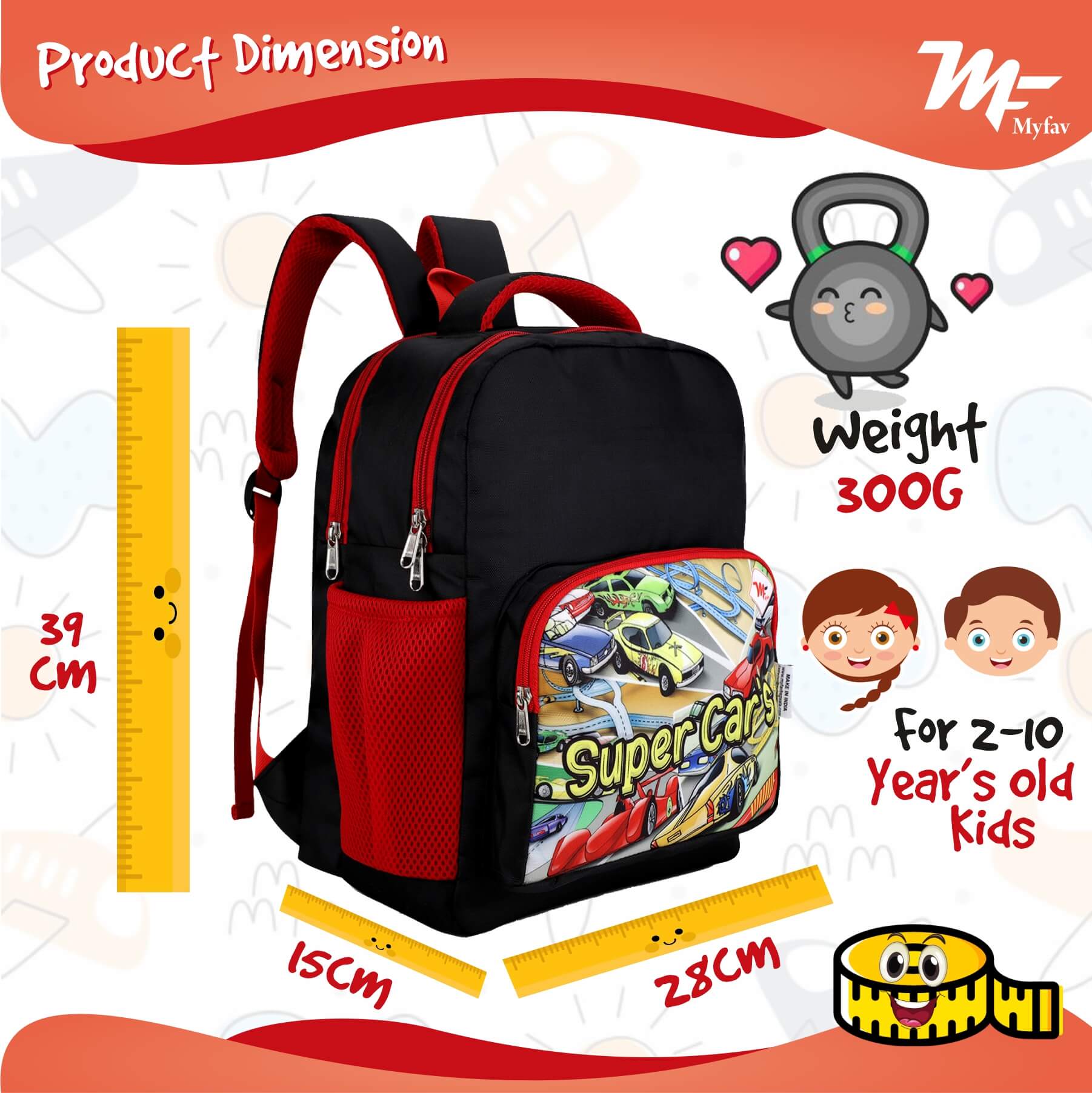 My Fav Super Car Kids School Bag For Girls/Boys, School, Casual, Picnic, Nursery-(2 to 10 year Old Kid)