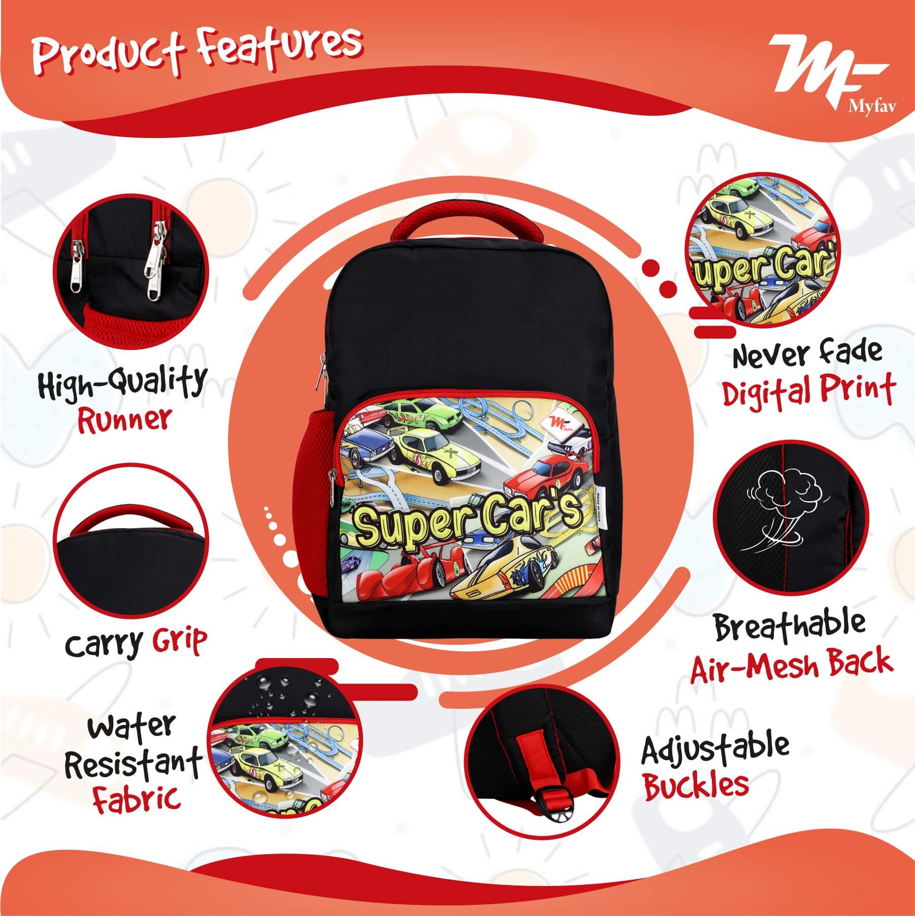 My Fav Super Car Kids School Bag For Girls/Boys, School, Casual, Picnic, Nursery-(2 to 10 year Old Kid)