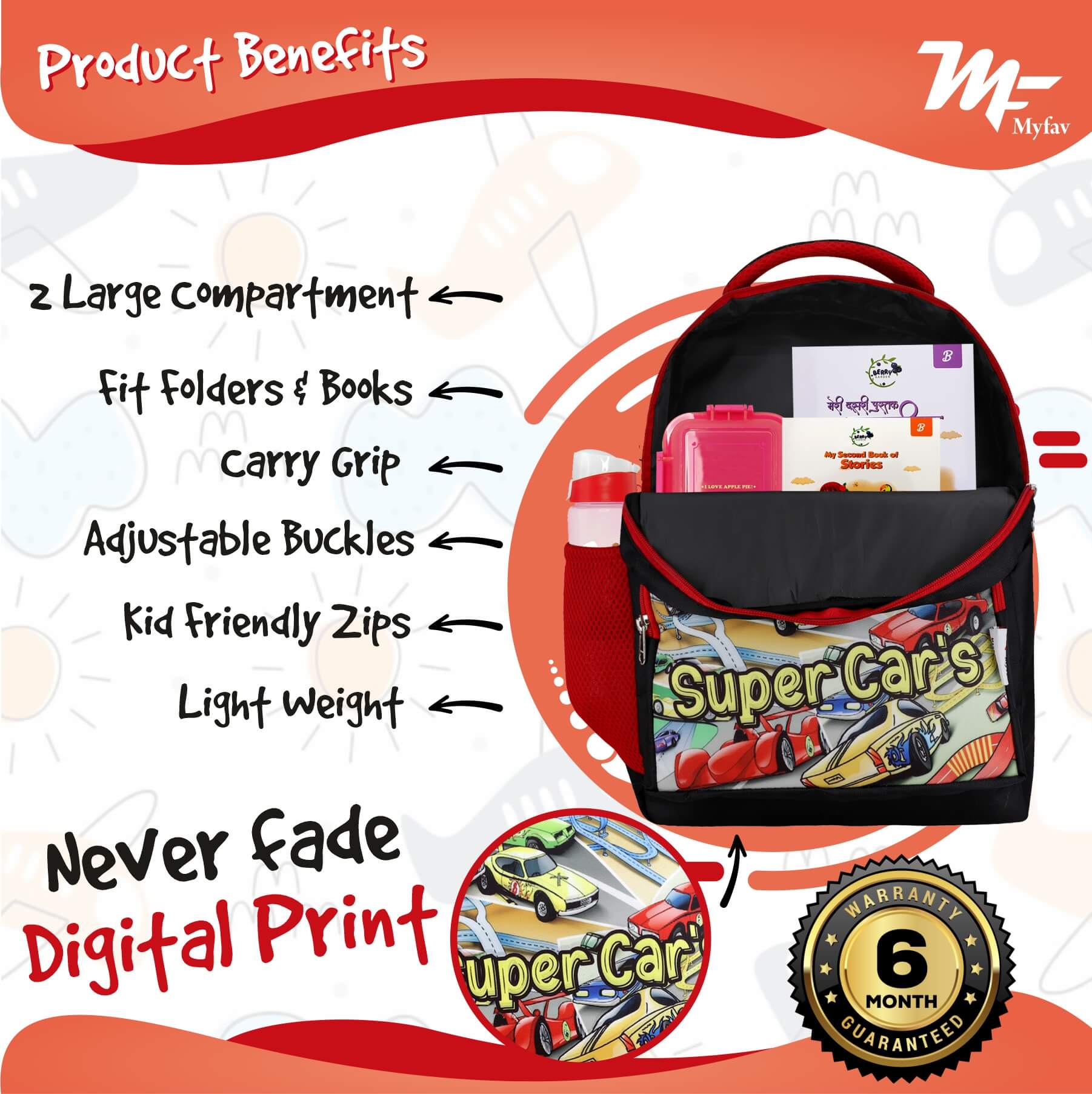 My Fav Super Car Kids School Bag For Girls/Boys, School, Casual, Picnic, Nursery-(2 to 10 year Old Kid)