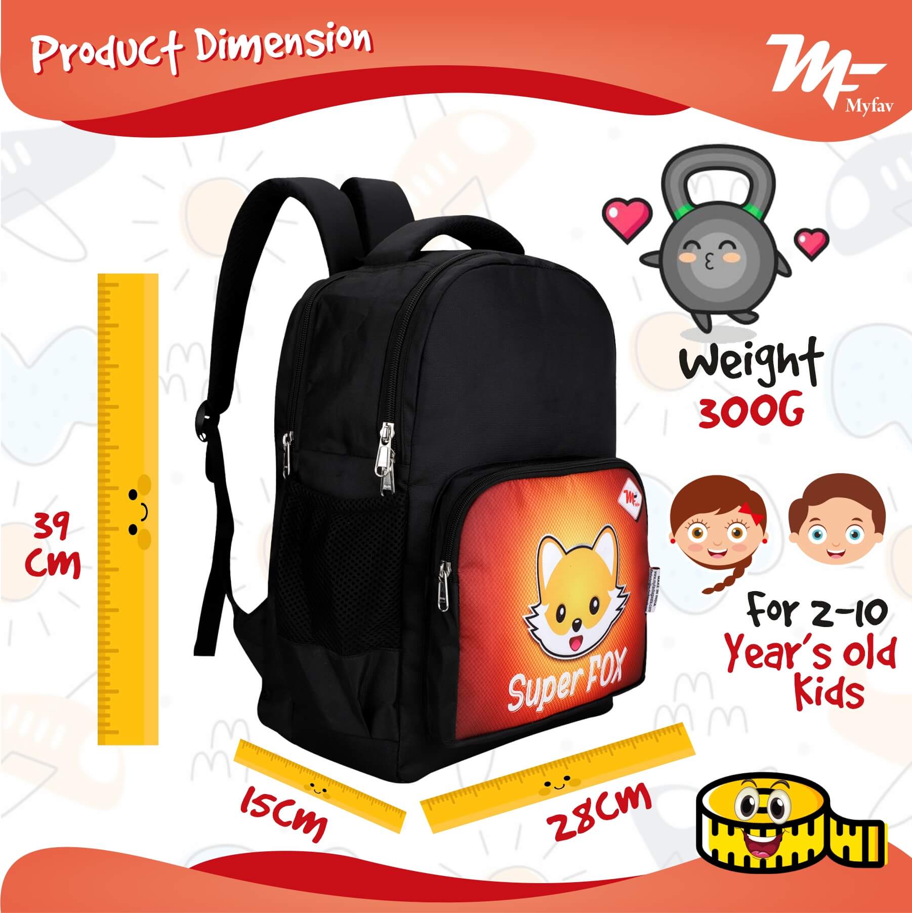 My Fav Super Fox Kids School Bag For Girls/Boys, School, Casual, Picnic, Nursery-(2 to 10 year Old Kid)