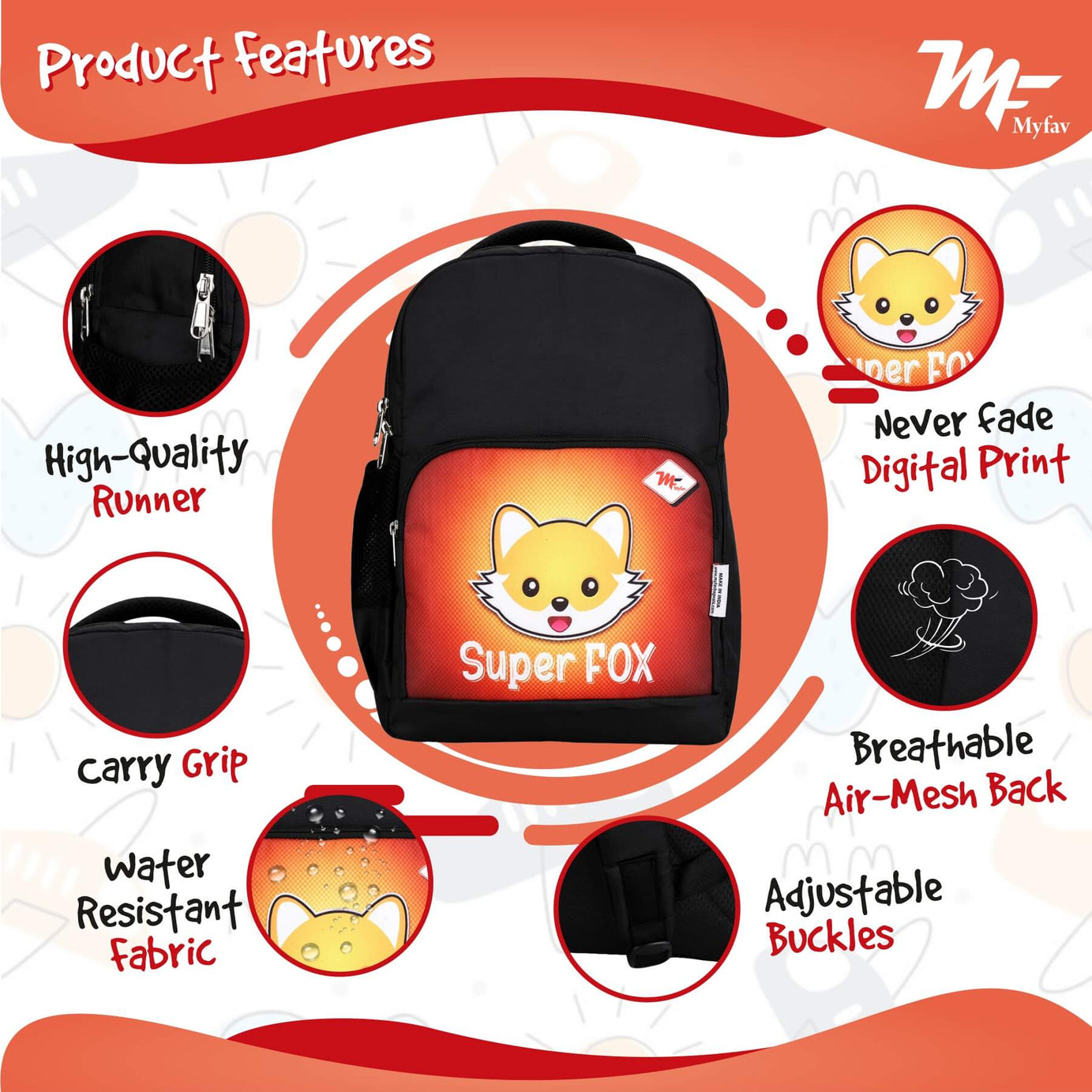 My Fav Super Fox Kids School Bag For Girls/Boys, School, Casual, Picnic, Nursery-(2 to 10 year Old Kid)