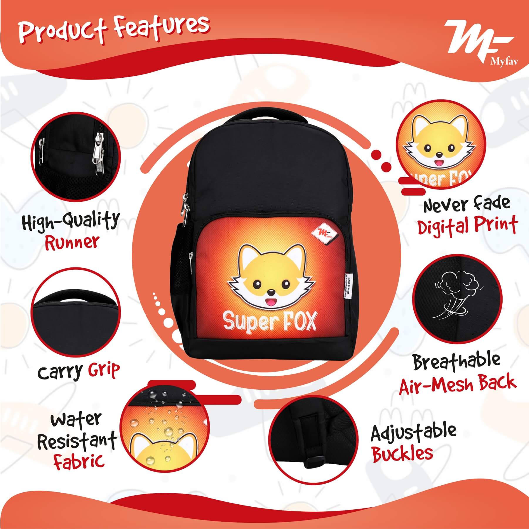 My Fav Super Fox Kids School Bag For Girls/Boys, School, Casual, Picnic, Nursery-(2 to 10 year Old Kid)