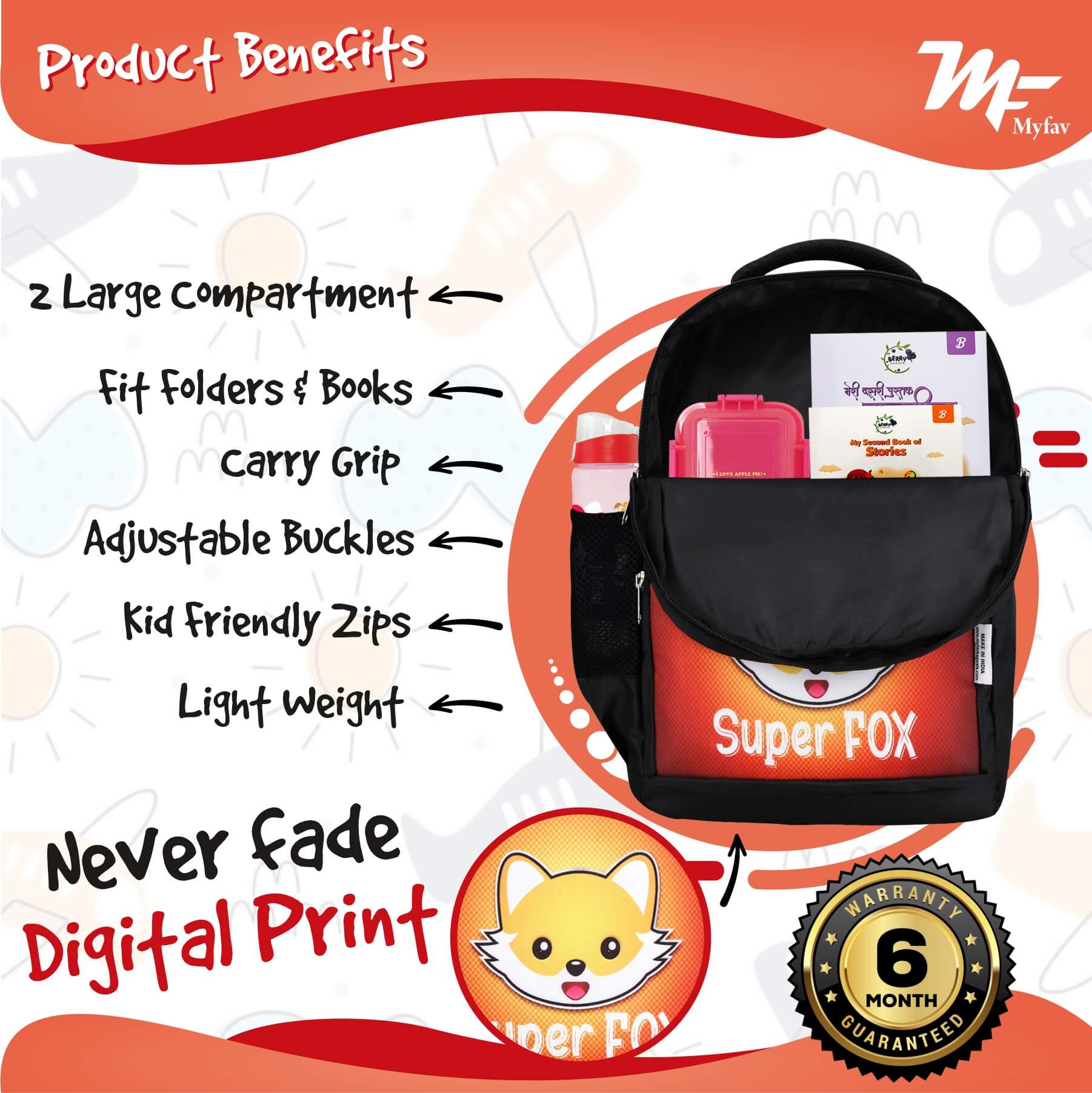 My Fav Super Fox Kids School Bag For Girls/Boys, School, Casual, Picnic, Nursery-(2 to 10 year Old Kid)