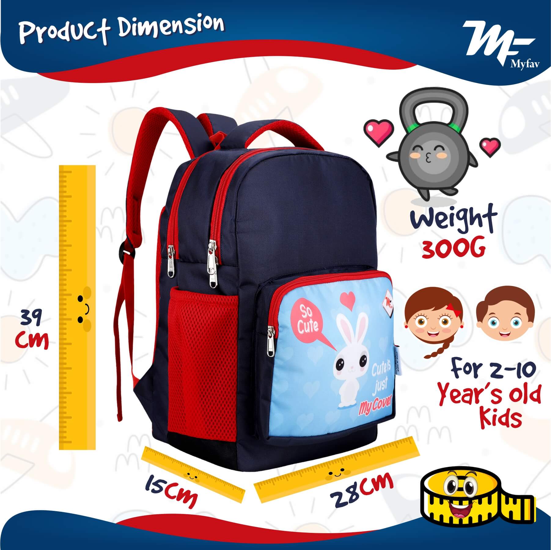 My Fav Cute Bunny Kids School Bag For Girls/Boys, School, Casual, Picnic, Nursery-(2 to 10 year Old Kid)