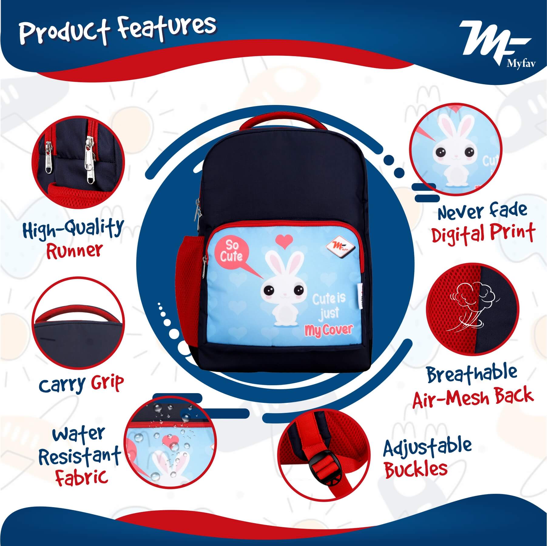 My Fav Cute Bunny Kids School Bag For Girls/Boys, School, Casual, Picnic, Nursery-(2 to 10 year Old Kid)