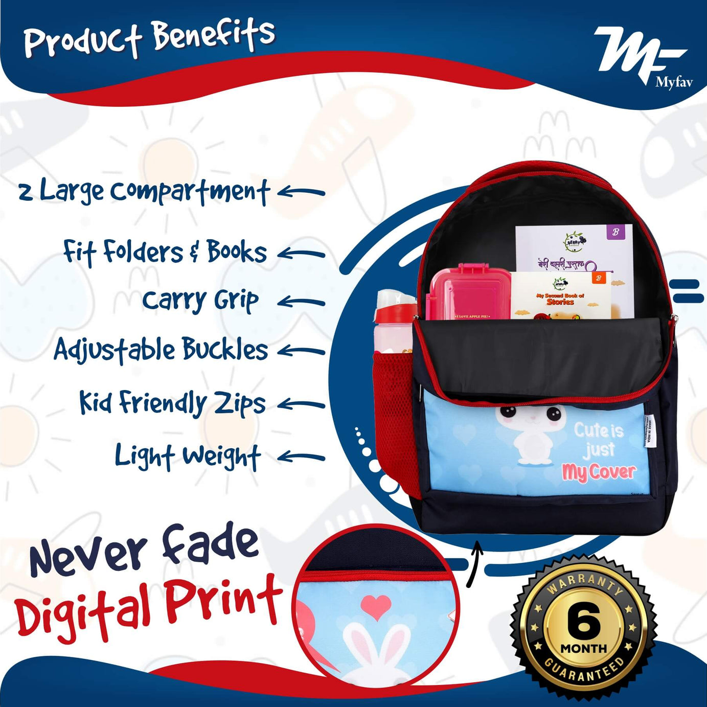 My Fav Cute Bunny Kids School Bag For Girls/Boys, School, Casual, Picnic, Nursery-(2 to 10 year Old Kid)